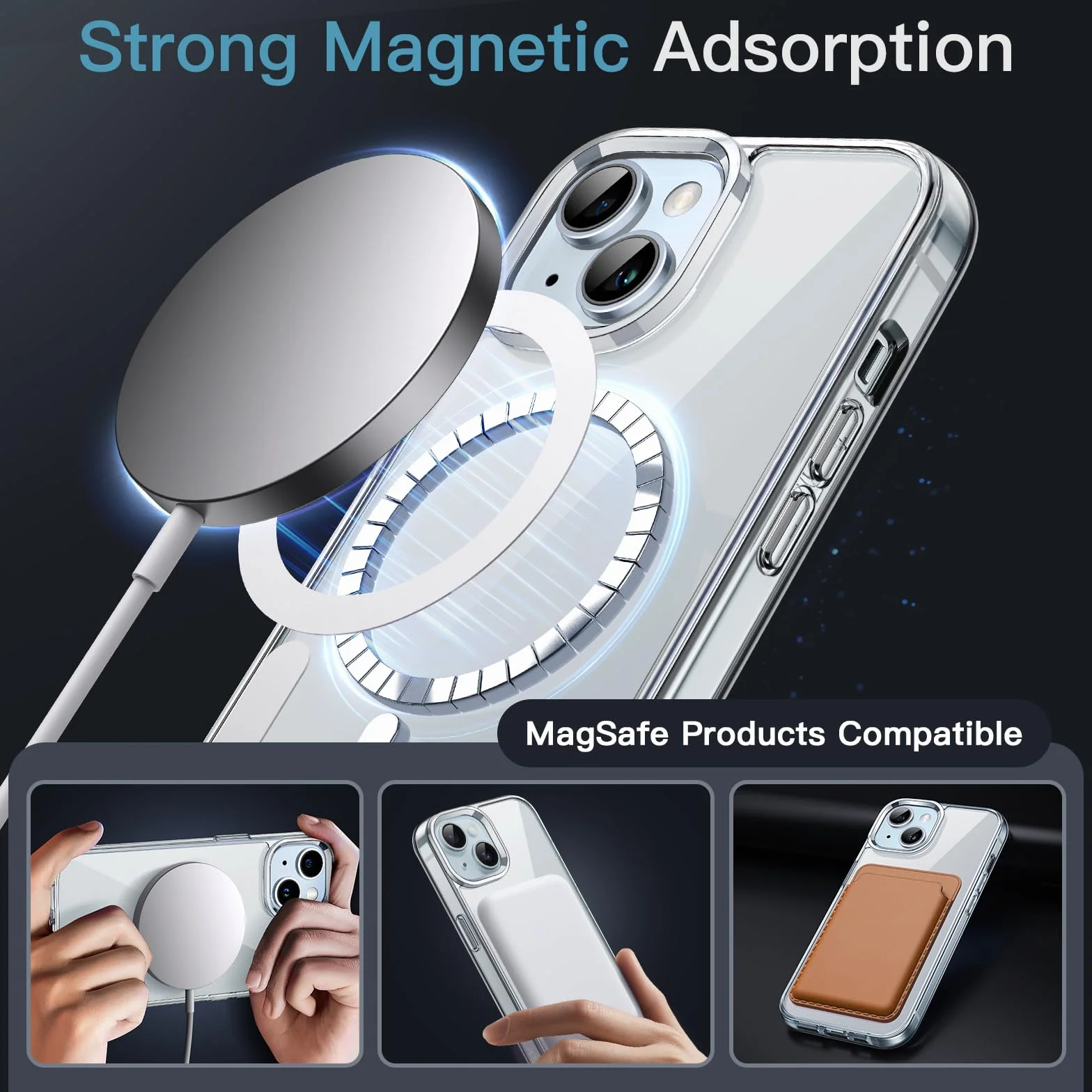 JETech Magnetyczna Etui dla iPhone 15 6,1 Cala Kompatybilny z MagSafe Bezprzewodowy Ładowanie, Odporny Wstrząsy Phone Bumper Case, Przezroczysty Tył, Odporny na Zarysowania (Przezroczyste)