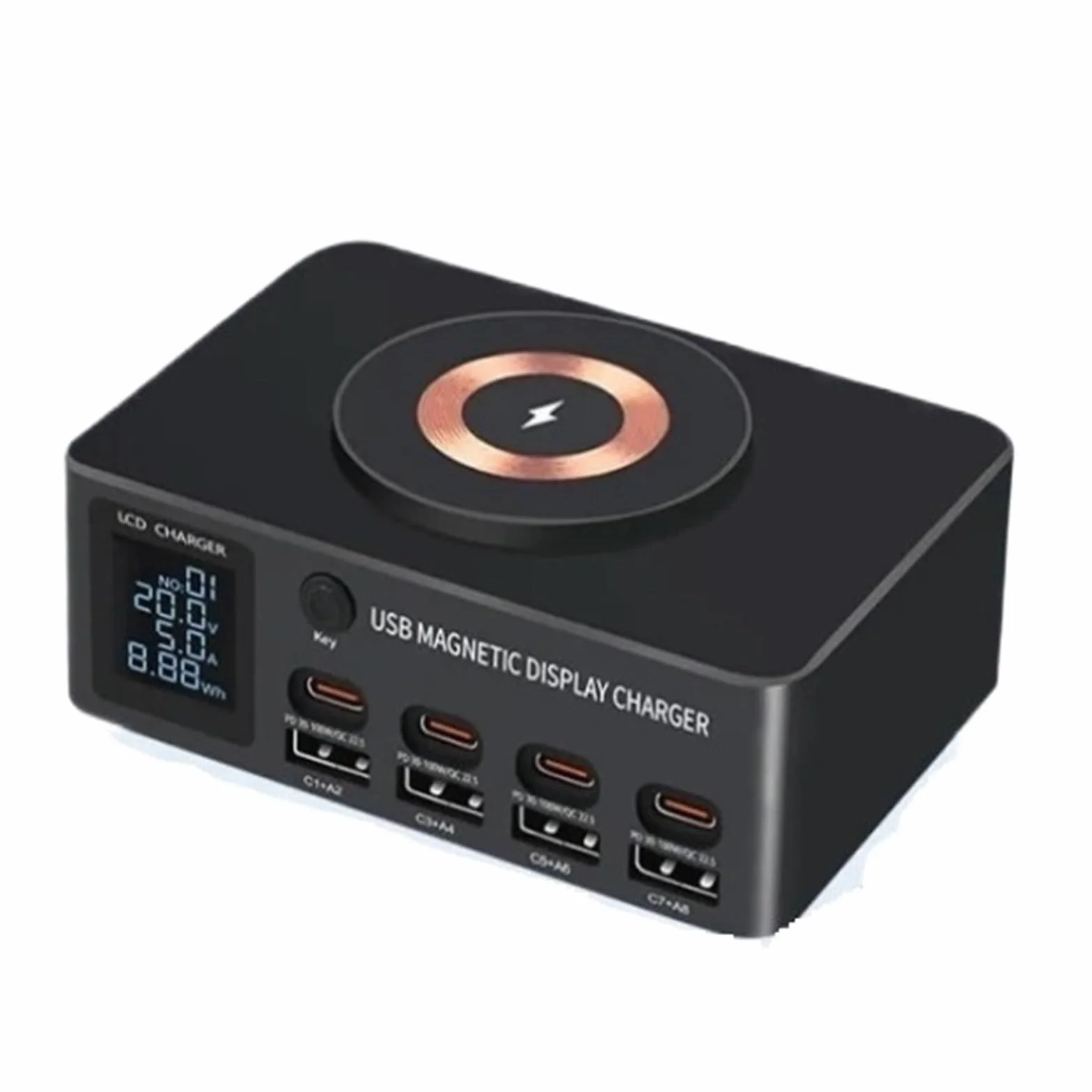 8-portowa Stacja Ładująca USB 140 W Typu C PD QC3.0 Wieloportowa Szybka Ładowarka Z Wyświetlaczem Bezprzewodowa 15 MożLiwość Szybkiego łAdowania