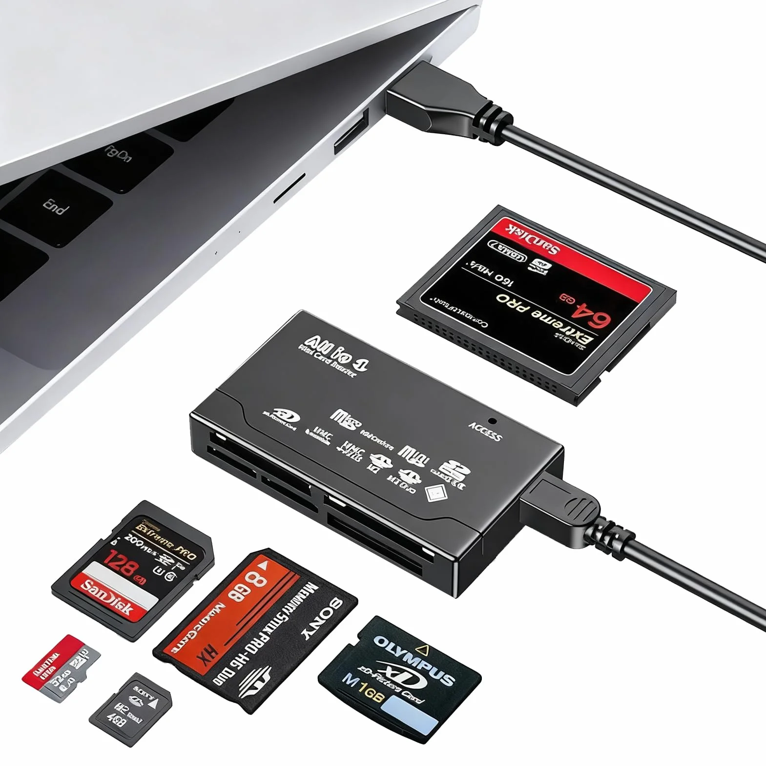 Czytnik kart pamięci, wiele kart, USB 2.0 6 w 1, uniwersalny adapter USB kompatybilny z SD TF CF SDHC MiniSD xD Windows i Mac, prędkość transferu do 480 Mb/s, Plug & Play