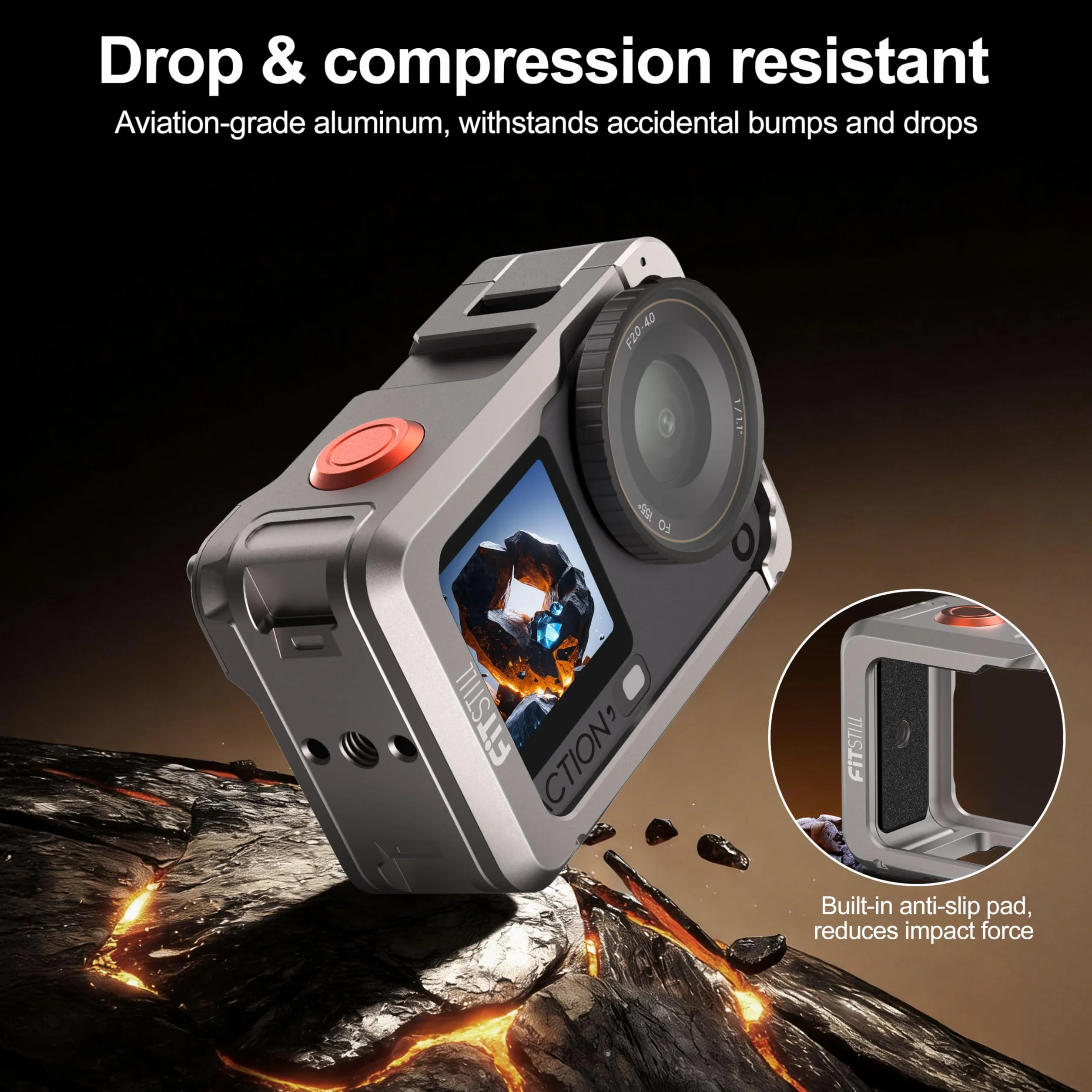 FiTSTILL Metalowa obudowa ochronna do DJI Osmo Action 6, wielofunkcyjna rama ochronna, metalowa obudowa z szybkim zapięciem, śruba 1/4" i stopka błyskowa, akcesoria do Action 6