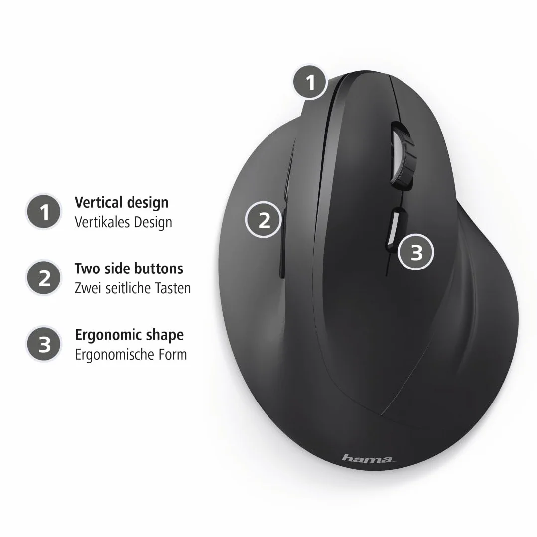 Hama Bezprzewodowa mysz ergonomiczna 6 przycisków 3600 DPI czarny