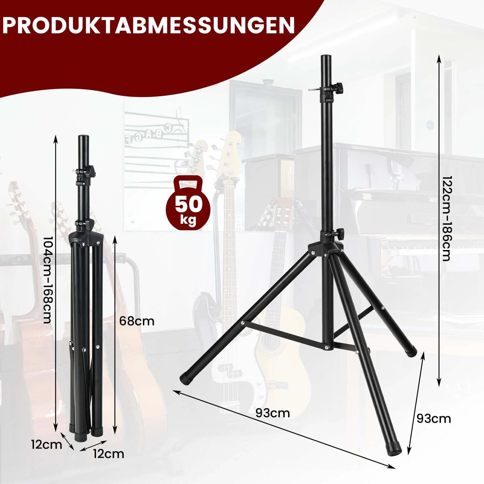 COSTWAY Stojak na głośniki, Wysokość regulowana od 122-186 cm, Stojak na głośniki, obciążenie do 50 kg (2 sztuki)