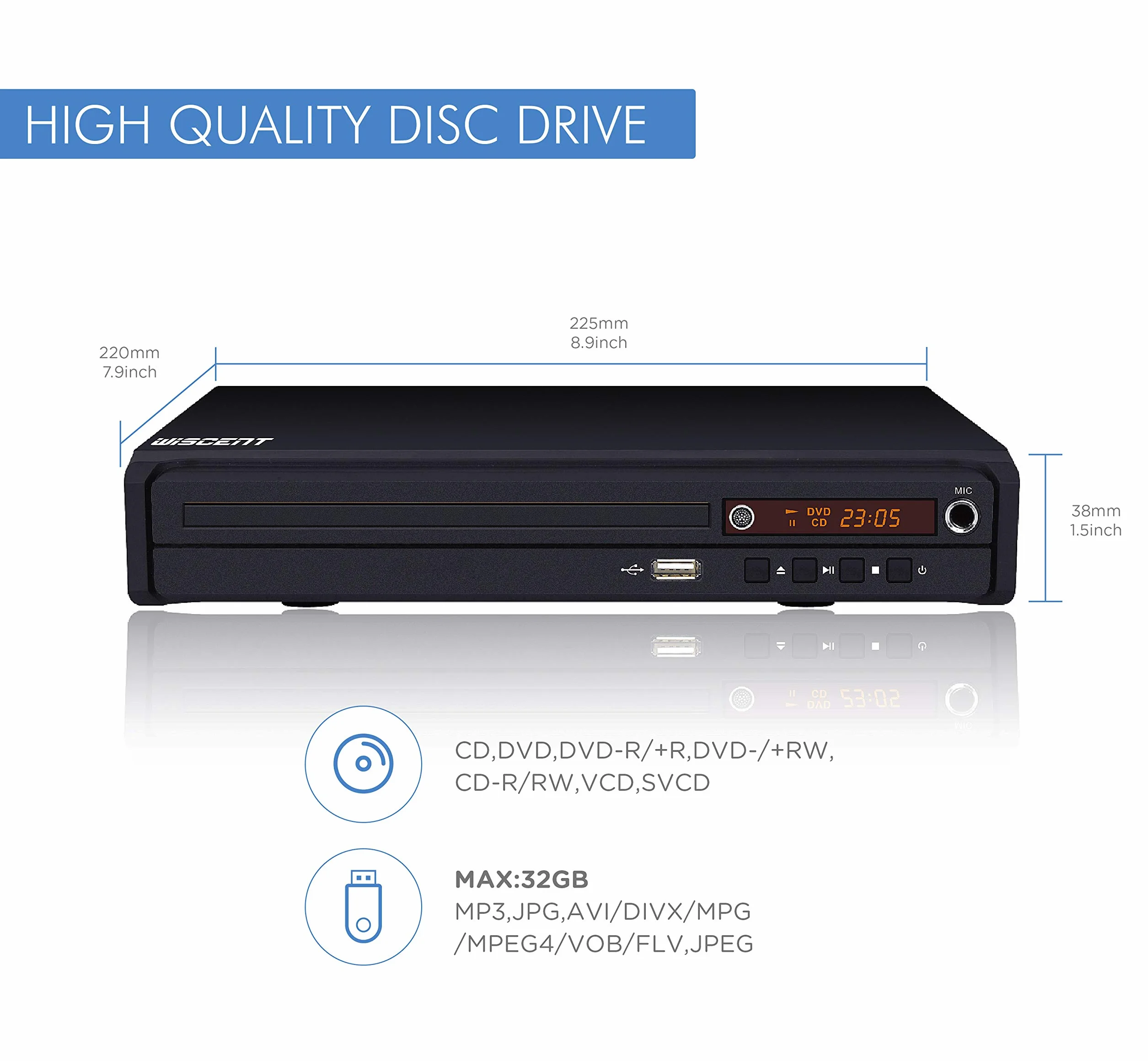 Odtwarzacz DVD do TV, DVD/CD, MP3 z wtyczką USB, wyjście HDMI i AV (kabel HDMI i AV w zestawie), pilot (bez Blu-Ray)