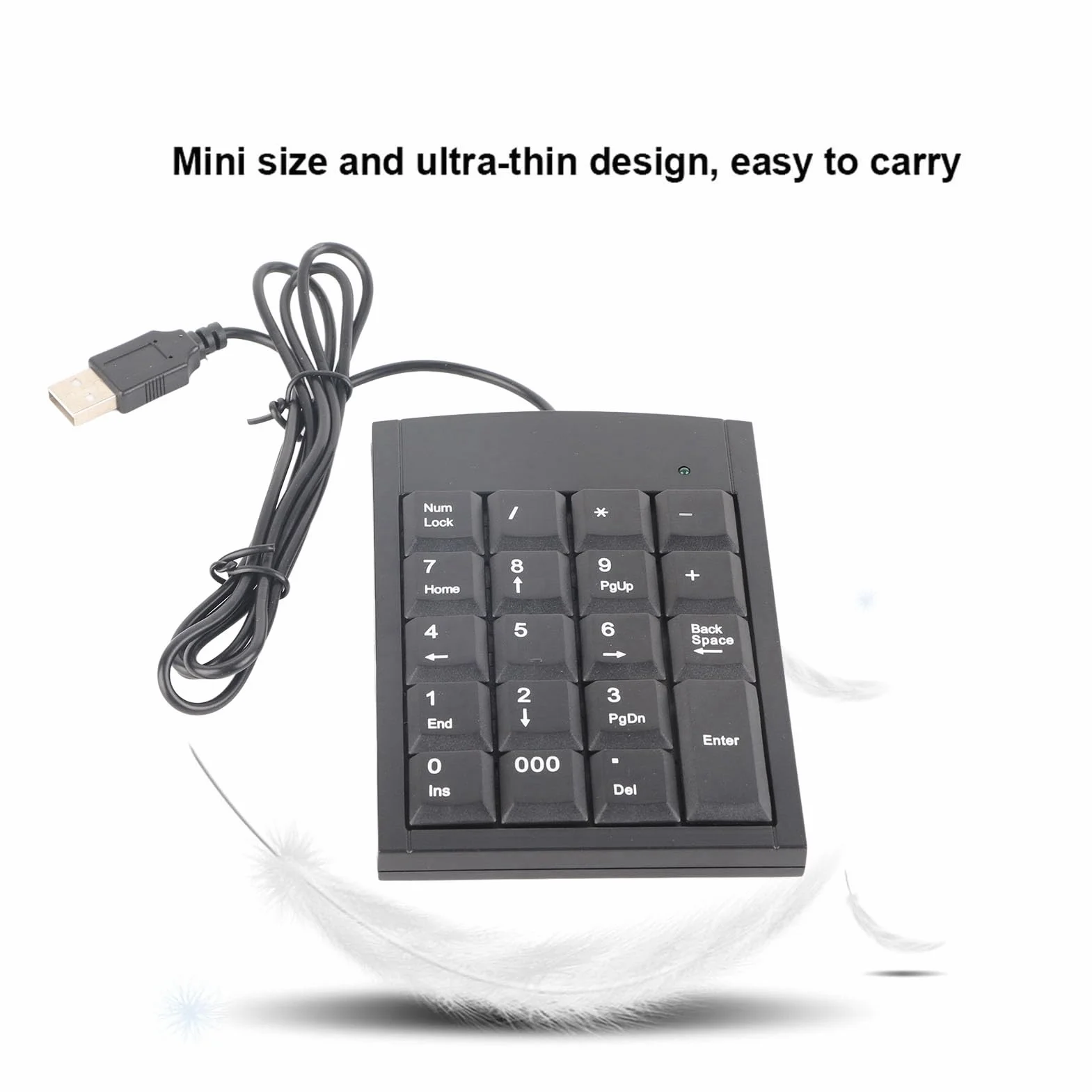 Yoidesu Klawiatura Numeryczna USB Wodoodporna Przenośna Wąska Mini Klawiatura do Laptopa Numer Zewnętrzny Skróty