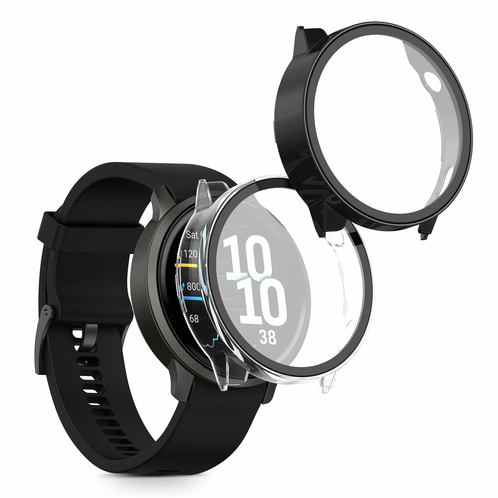 kwmobile Etui kompatybilne z Garmin Venu 4 45mm obudowa - 2X obudowa z hartowanego szkła do trackera fitness - przezroczysta-czarna