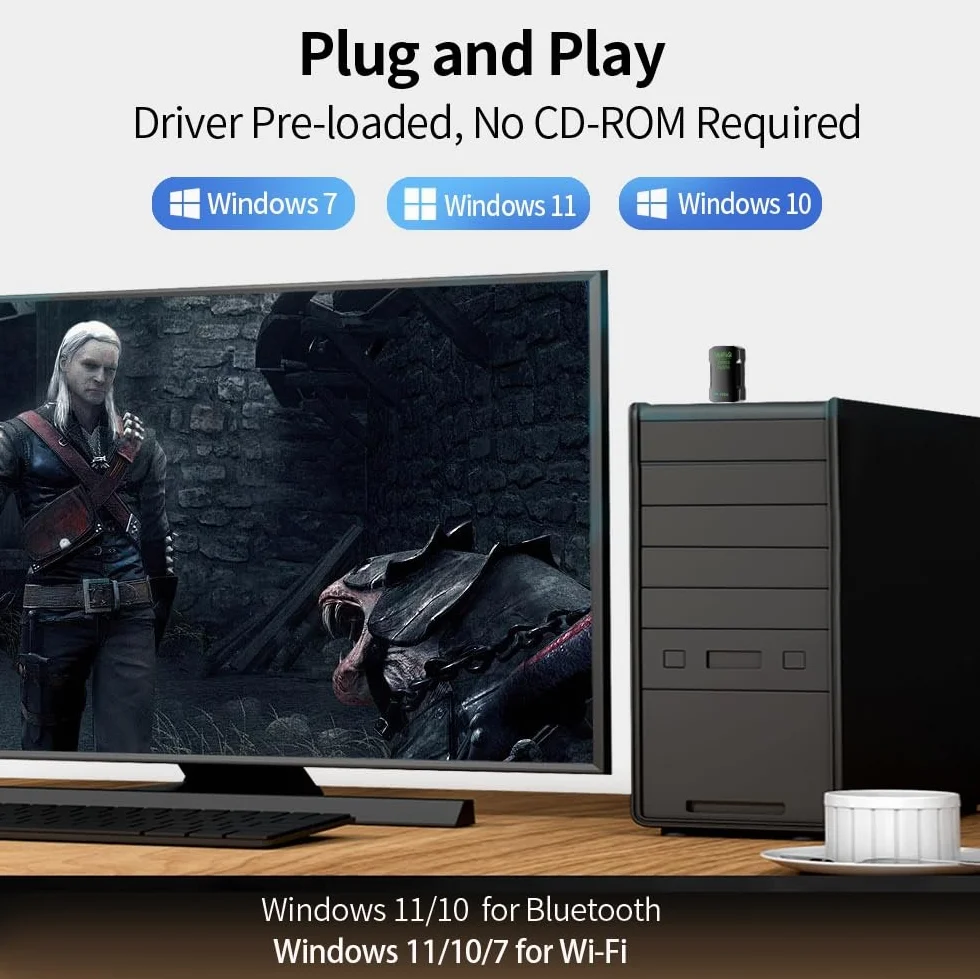 Adapter WiFi 6 Bluetooth 5.4 USB 2 w 1 dwuzakresowy 2.4/5GHz ax900Mbps do PC