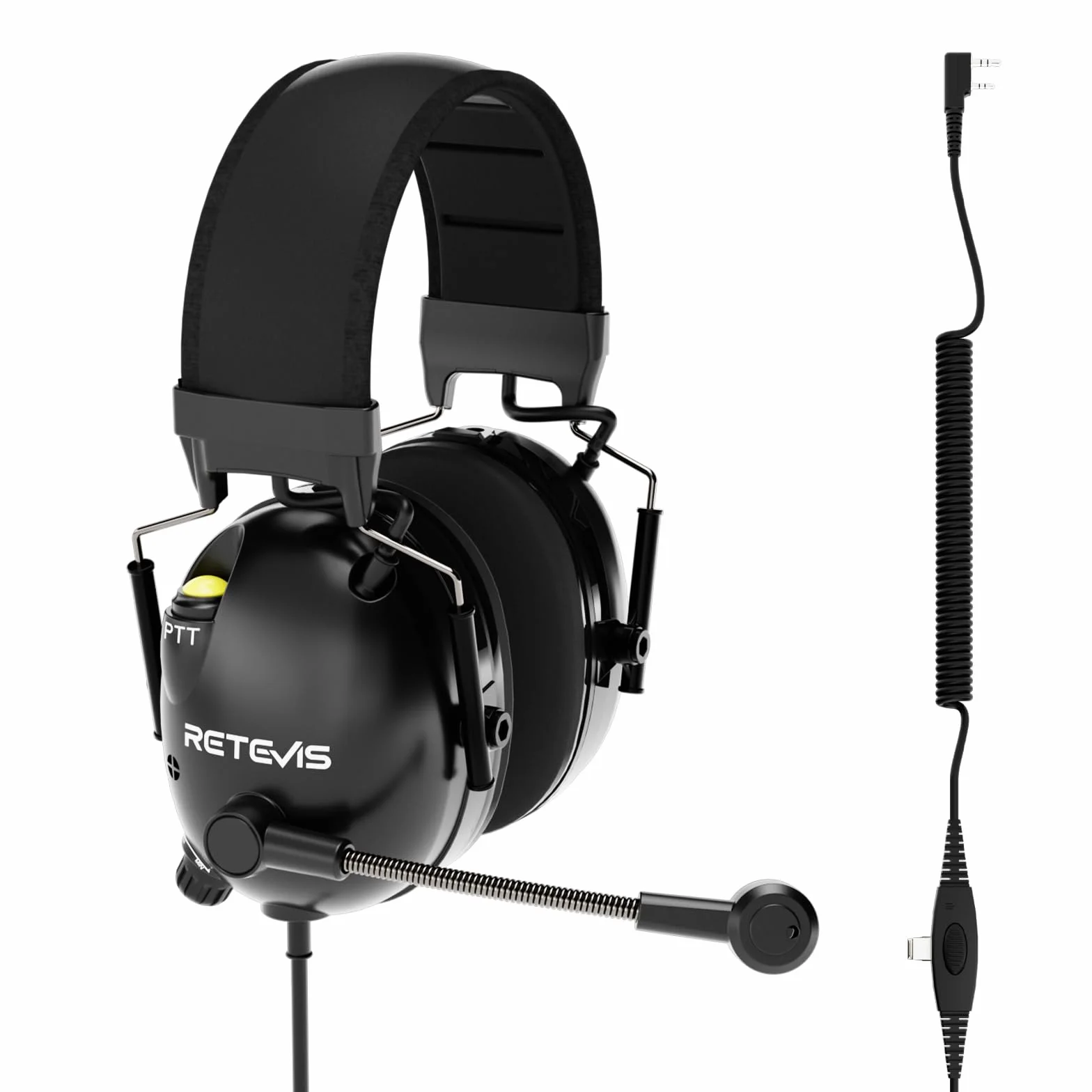 Retevis EHK015 Walkie Talkie Headset, ANC Overhead Radio Headphones, składany podwójny PTT Przyciski Obrotowy Mikrofon Kenwood 2-Pin, kompatybilny z Baofeng UV5R Retevis RT24 RT27 RT668 RT86(1 szt)