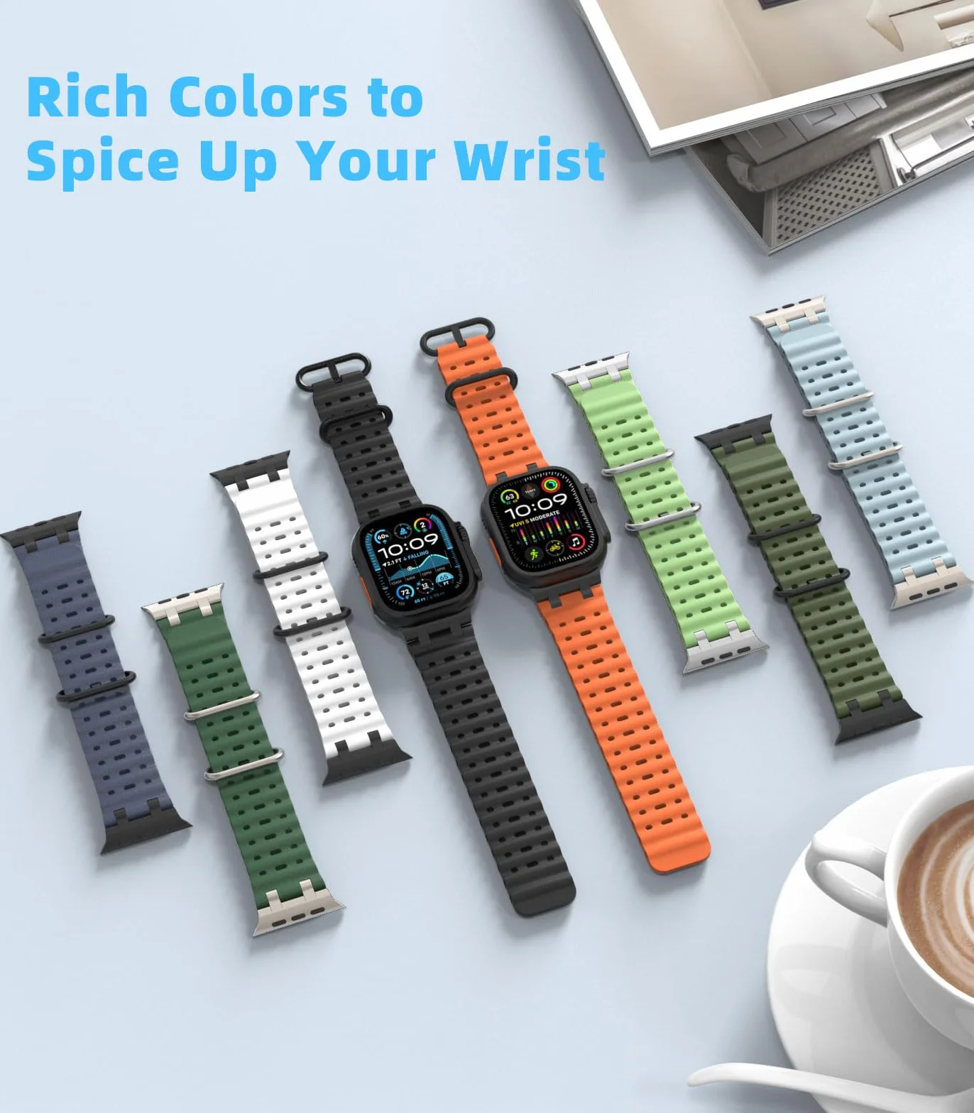 MoKo Ocean Band Compatible with Apple Watch Ultra 3/2/1 49mm, Upgraded Silicone Sports Bands 46mm 45mm 44mm for Men Women, Series 11/10/9/8/7/6/5 SE3/2/1 Breathable Strap with Metal Connector