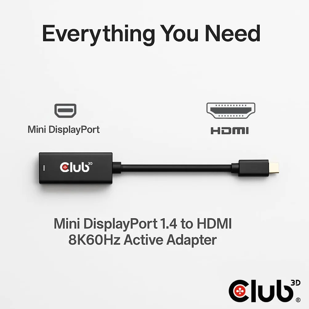 Club 3D CAC-1188 Mini DisplayPort 1.4 na HDMI 4K 120Hz/8K60Hz HDR Active Adapter M/F