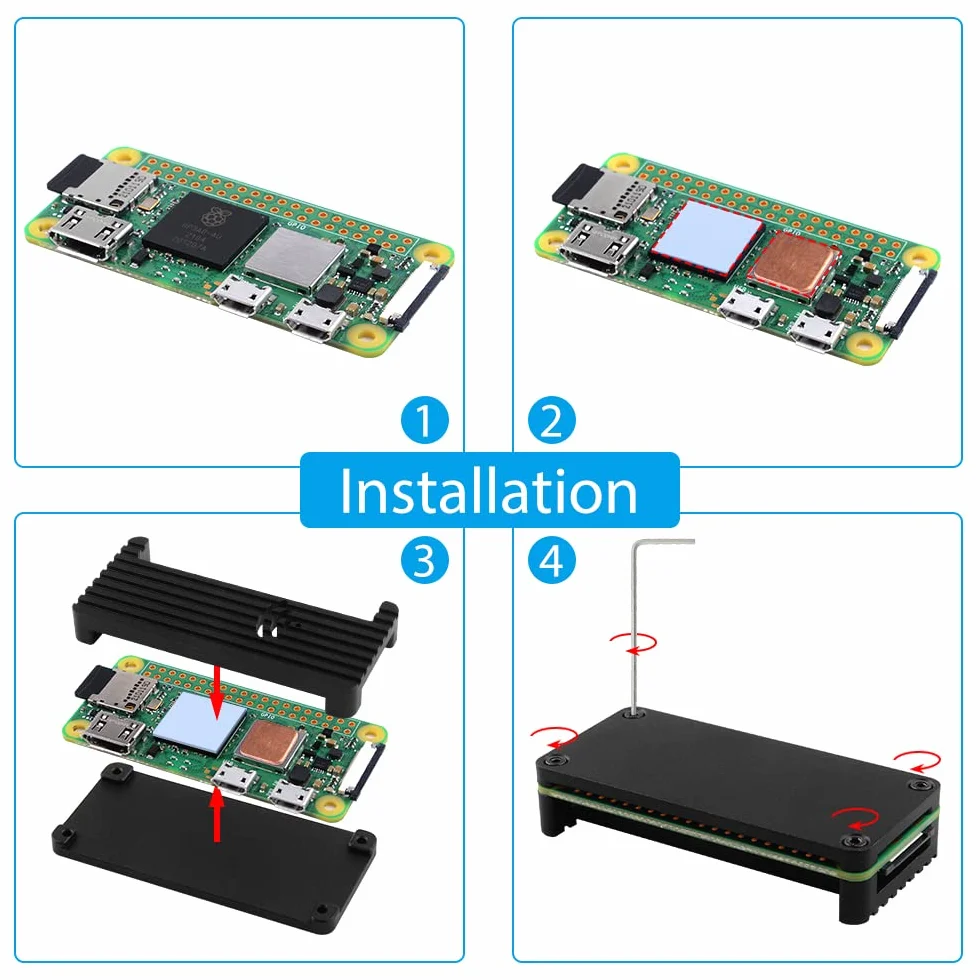 GeeekPi Case Kit dla Raspberry Pi Zero 2 W/Zero W, z RPi Zero 2 W obudową aluminiową, złączem GPIO 20-pinowym, adapterem Micro USB do OTG, kablem HDMI, RPi Zero radiatorem, kablem przełącznika ON/OFF