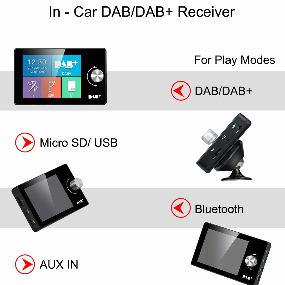 EZoneTronics Kolorowy wyświetlacz samochodowy DAB/DAB 7,1 cm + przenośny cyfrowy adapter radiowy DAB Bluetooth nadajnik FM odbiornik muzyczny + nieograniczone ustawienia wstępne + połączenie