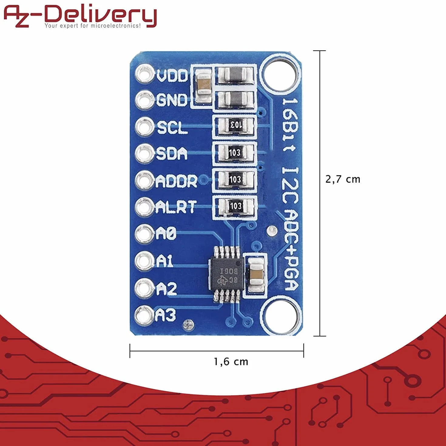 AZDelivery 3 x Compatible with ADS1115 ADC moduł 16bit 4 kanały kompatybilne z Arduino i Raspberry Pi z e-Book!