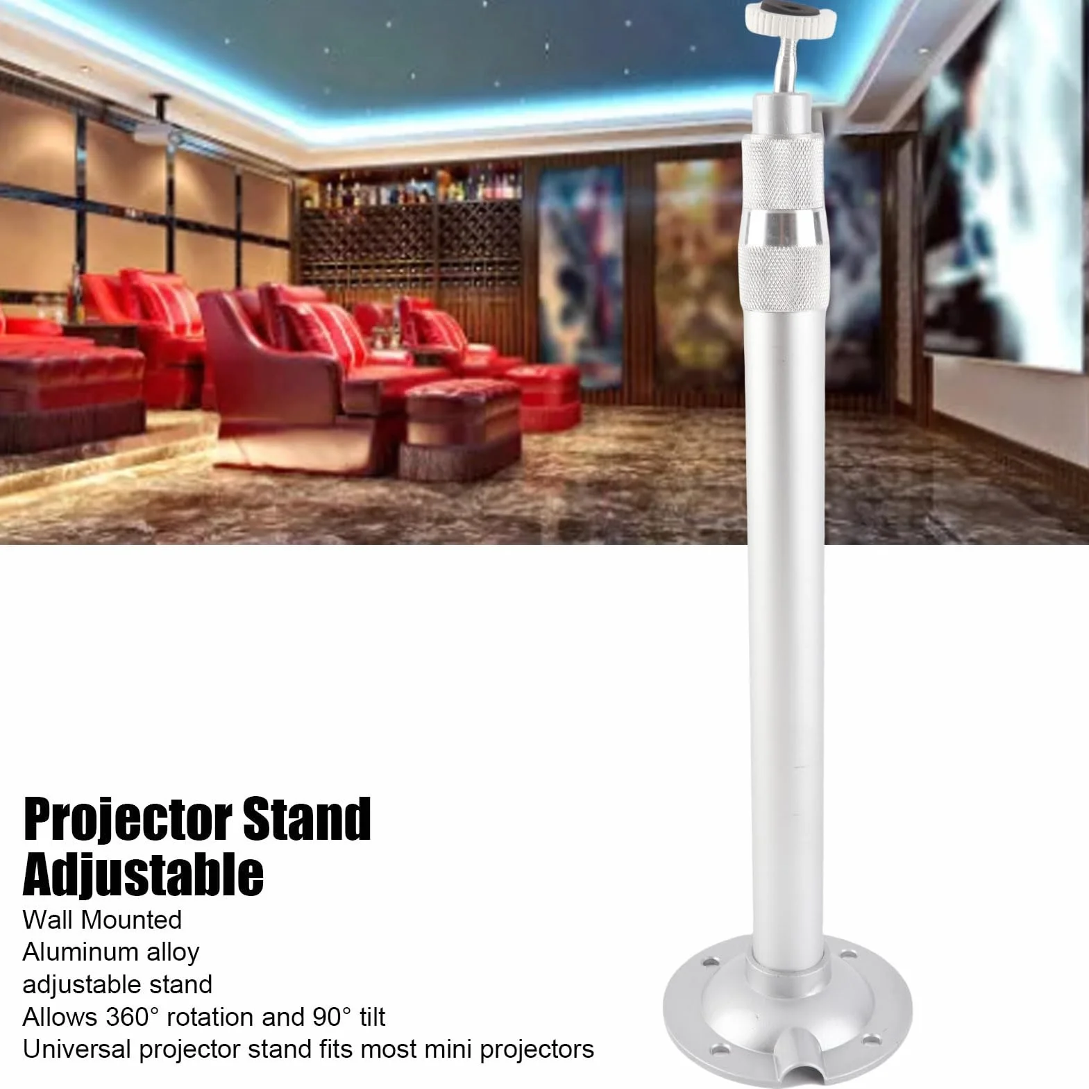 Bewinner Uchwyt do montażu sufitowego projektora, regulowany 360°, uniwersalny stop aluminium z gwintem 1/4 do 5 kg