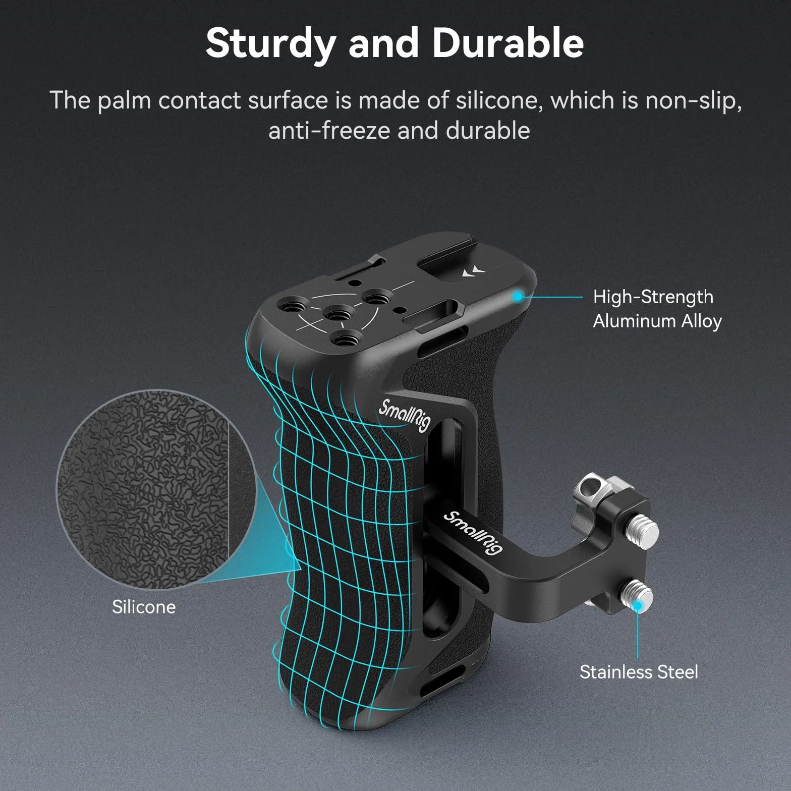 SMALLRIG Side Handle Uchwyt Boczny do Klatek Fotograficznych, Uniwersalny Ergonomiczny Uchwyt Boczny z Wbudowanym Otworem Ustalającym 1/4"-20, Otwór na Pasek, Zimna Stopka, Regulacja Góra/dół - 4015