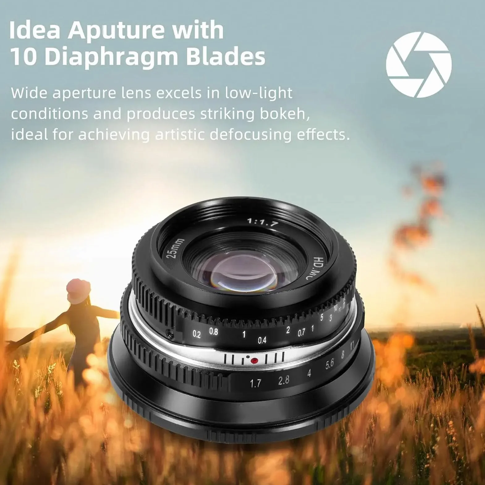 Fabater Obiektyw Stałoogniskowy 25 Mm F1,7 z ręczną regulacją Ostrości, Stały Obiektyw APS C o Dużej Przysłonie do R7 R10 R50 R100 RP R5 R6, Obiektyw Stałoogniskowy z dużą aperturą i (BLACK)