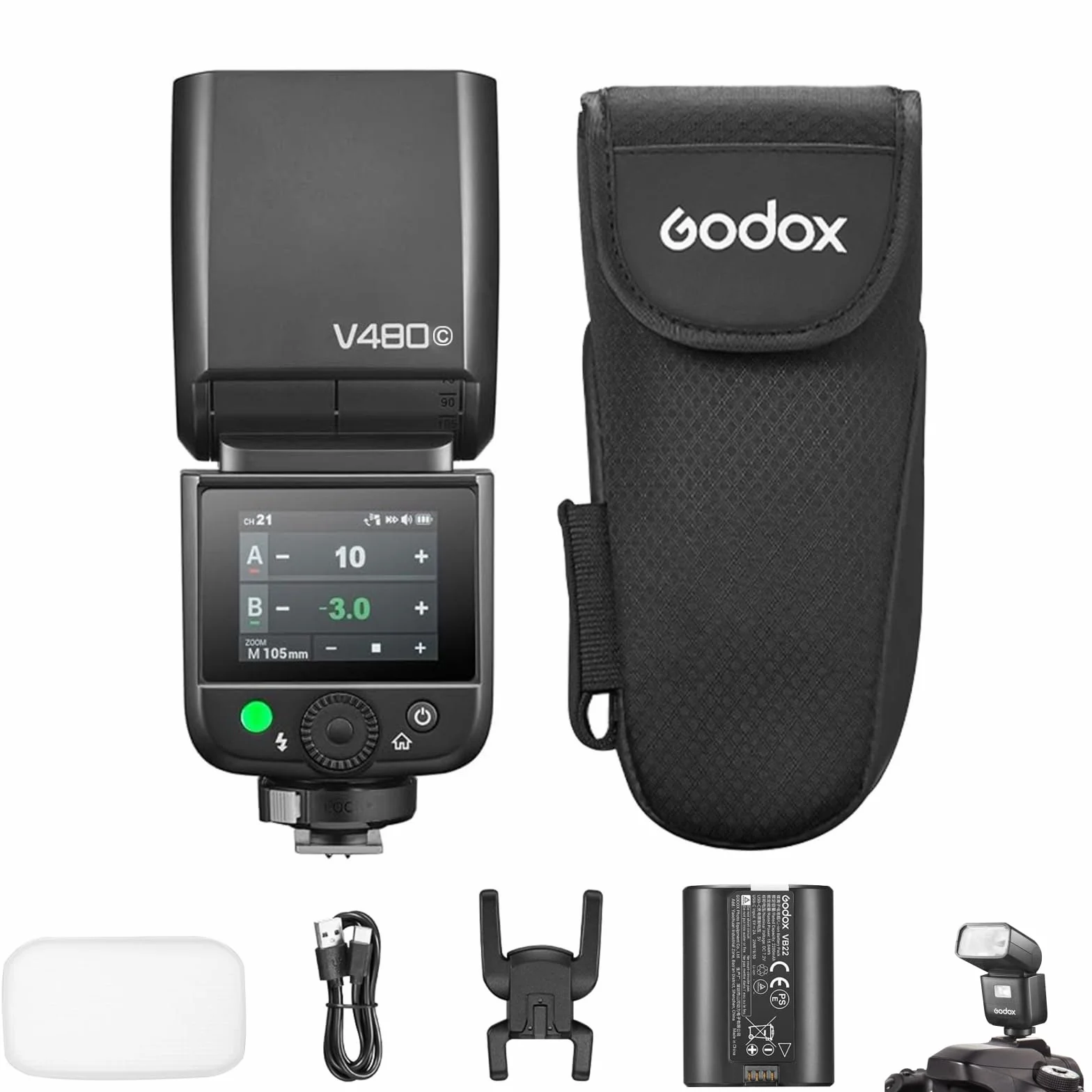 GODOX V480C TTL lampa błyskowa do aparatu Canon, GN50 Speedlite 650, liczba błysków 1/8000 s, HSS czas ładowania 1,7 s, wbudowane światło regulacji 5600 K LED z dyfuzorem, kompatybilne z kamerami