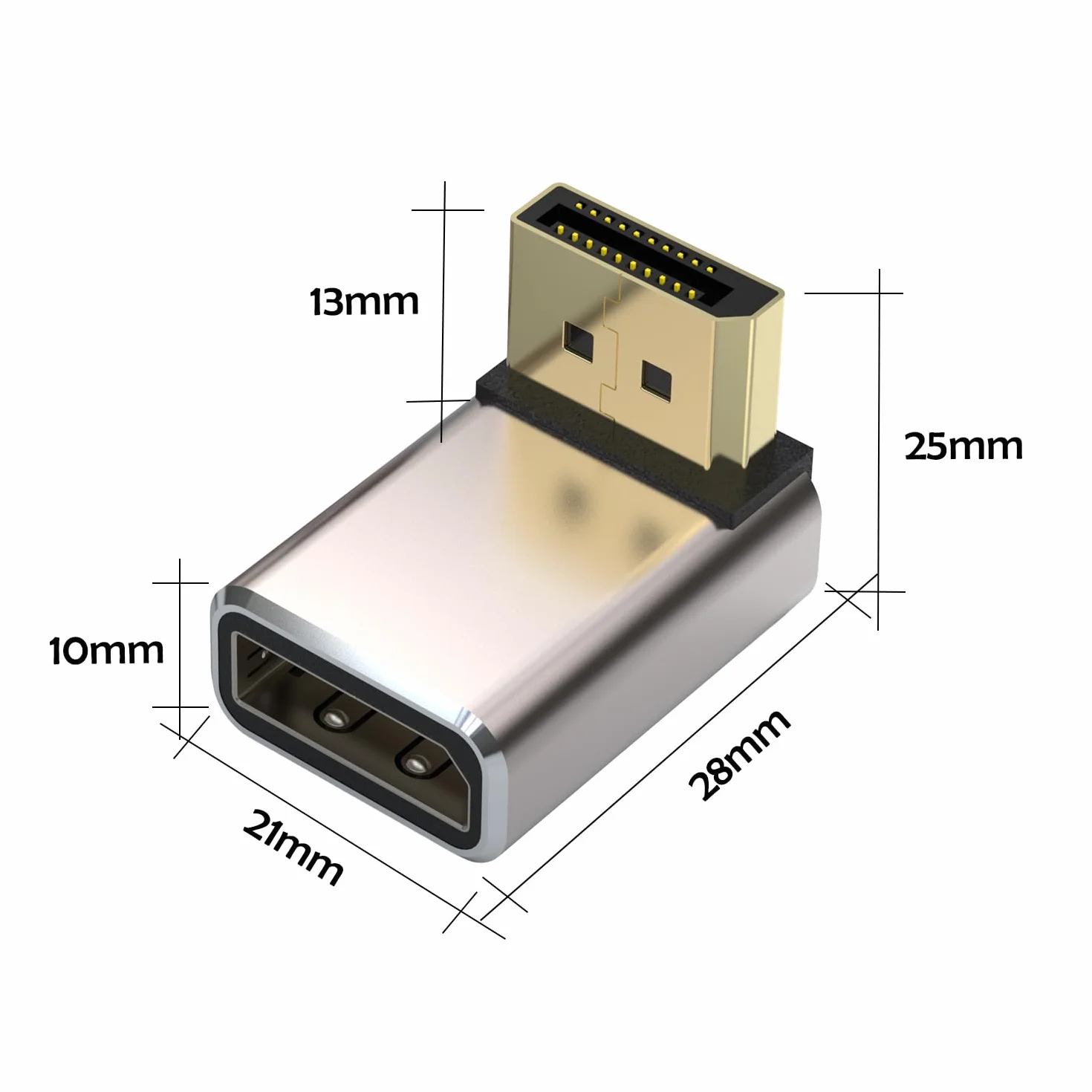 Zestaw 2 Adapterów DisplayPort, Obudowa ze Stopu 8K UHD HDR Displayport (DP) 1.4 90 Stopni Wygięta do Góry Wtyczka na Gniazdo Przedłużacz Konwerter 8K 60Hz/4K @144Hz