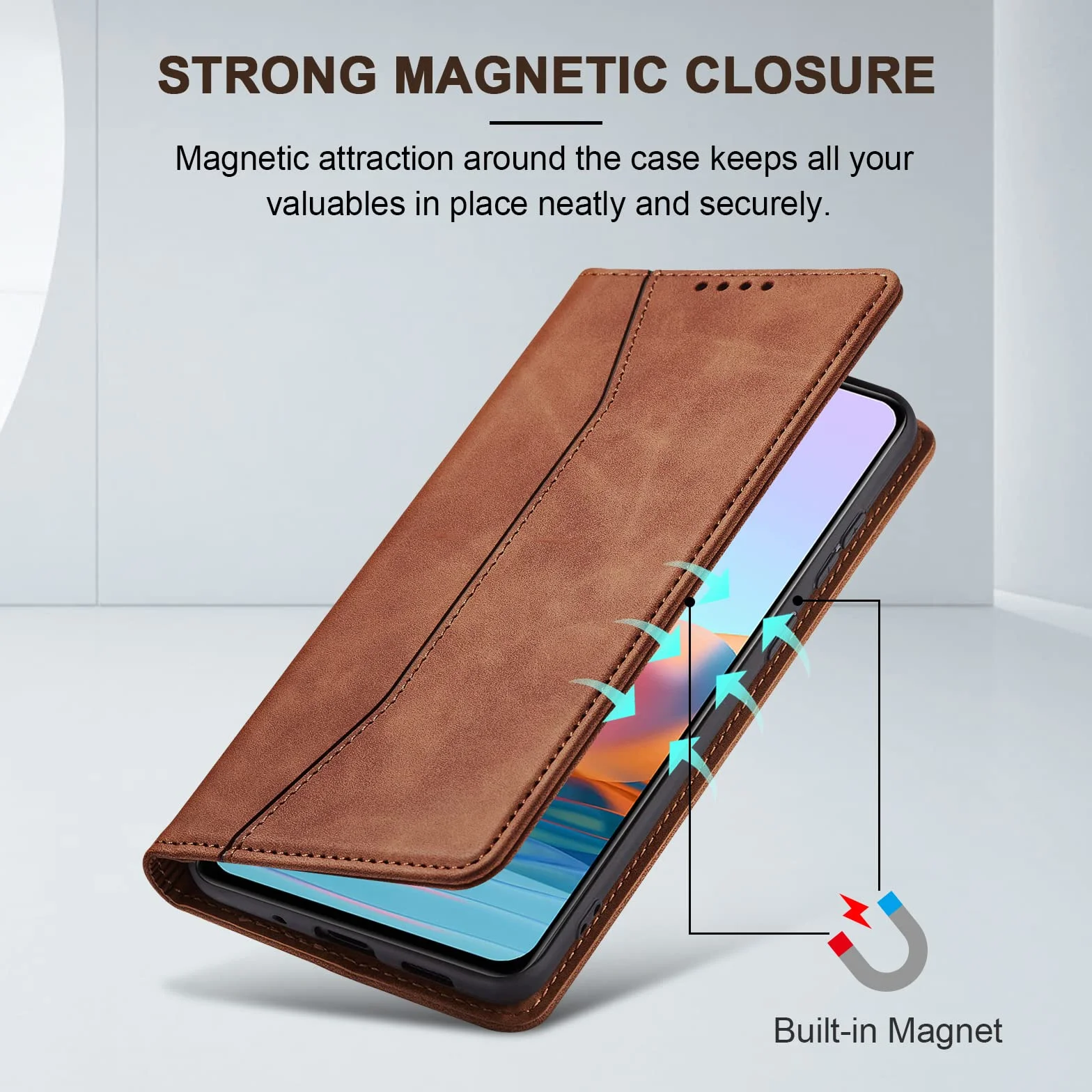 Jasonyu Etui z Klapką dla Xiaomi Redmi Note 10 Pro/Note 10 Pro Max - Skórzana Klapka z Magnesem, Uchwyt na Karty i Podpórką, Ochrona Przed Wstrząsami TPU (Brązowy)