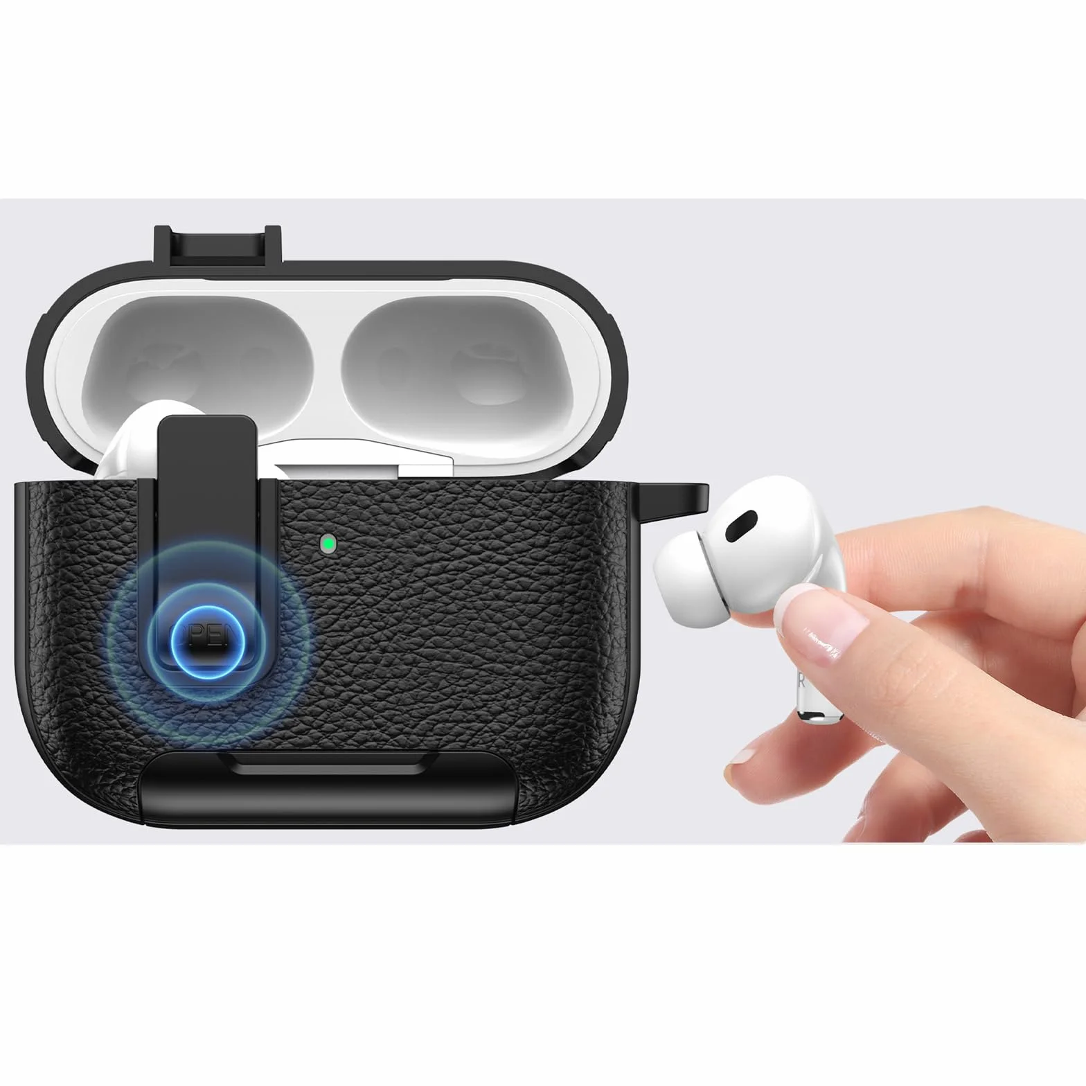 Ysnzaq Etui do AirPods Pro 3. generacji z klipsem blokującym i funkcją stojaka, skóra tekstura odporne na uderzenia etui ochronne z karabińczykiem do AirPod Pro 3 2025-PWZ Army Green