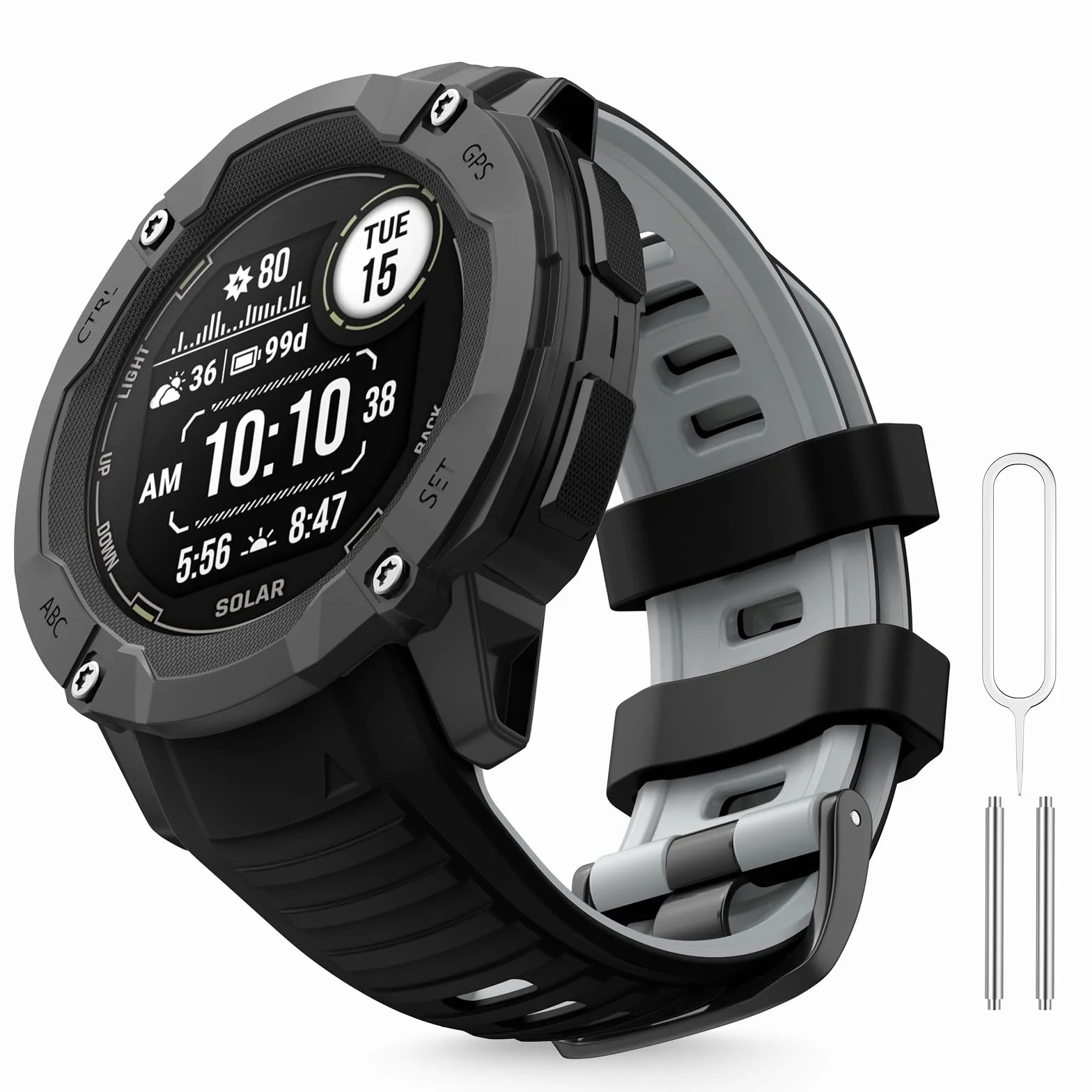 Pasek zegarkowy, kompatybilny z Garmin Instinct 2X, Solar, Tactical, miękki silikonowy pasek, narzędzia do wymiany