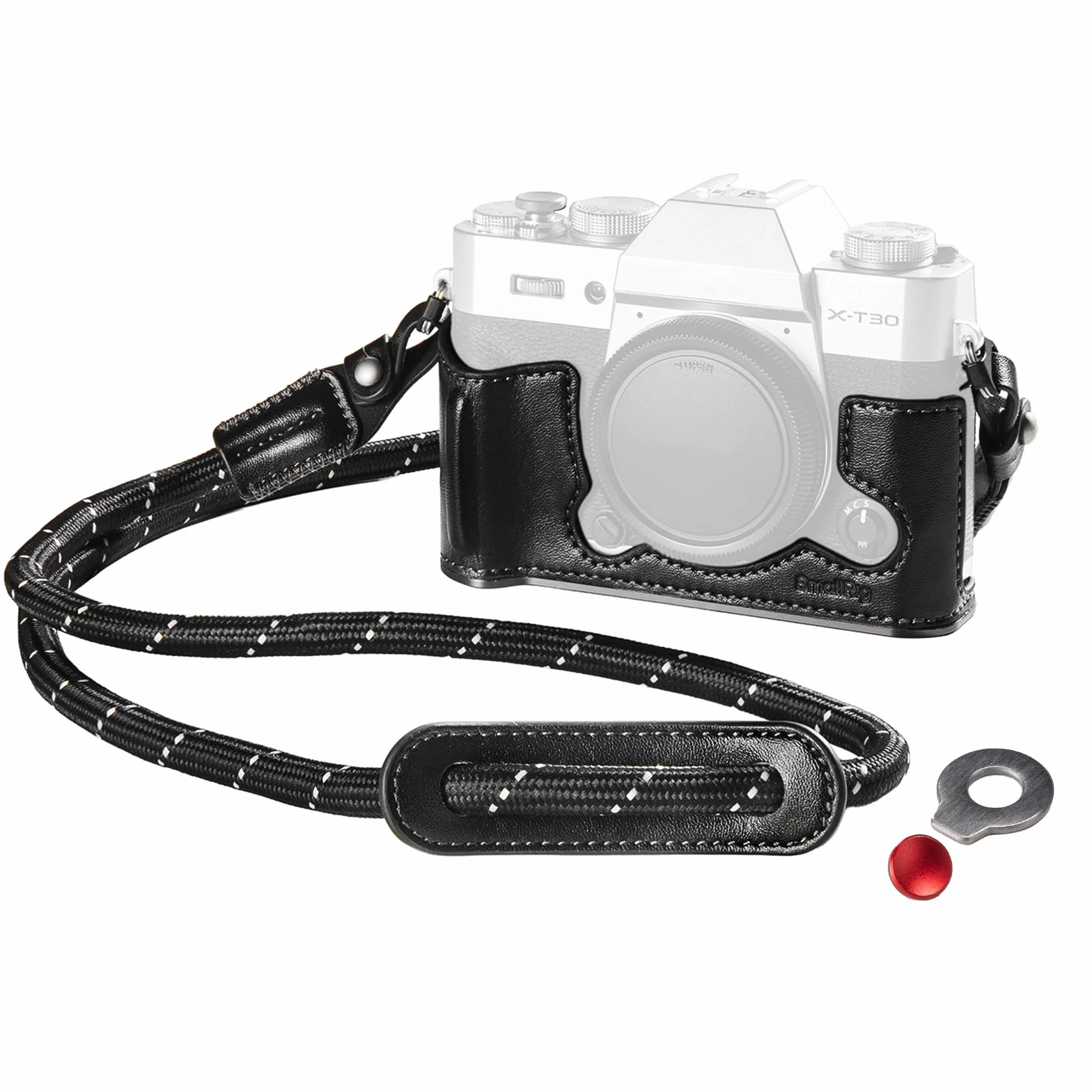 SMALLRIG X-T30 III Półskórzany pokrowiec z paskiem na ramię do FUJIFILM X-T30 I/II/X-T30 III, pokrowiec w stylu retro z aluminiową ramą i osłoną spustu migawki, czarny - 5669