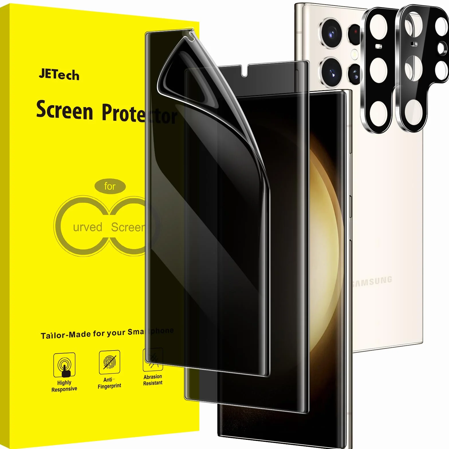 JETech Prywatność Ochraniacz Ekranu dla Samsung Galaxy S23 Ultra 5G 6,8 Cala z Obiektyw Aparatu Ekranu, Elastyczna Folia TPU Antyszpieg, Odciski Palców ID Kompatybilny, 2 Sztuki Każdy