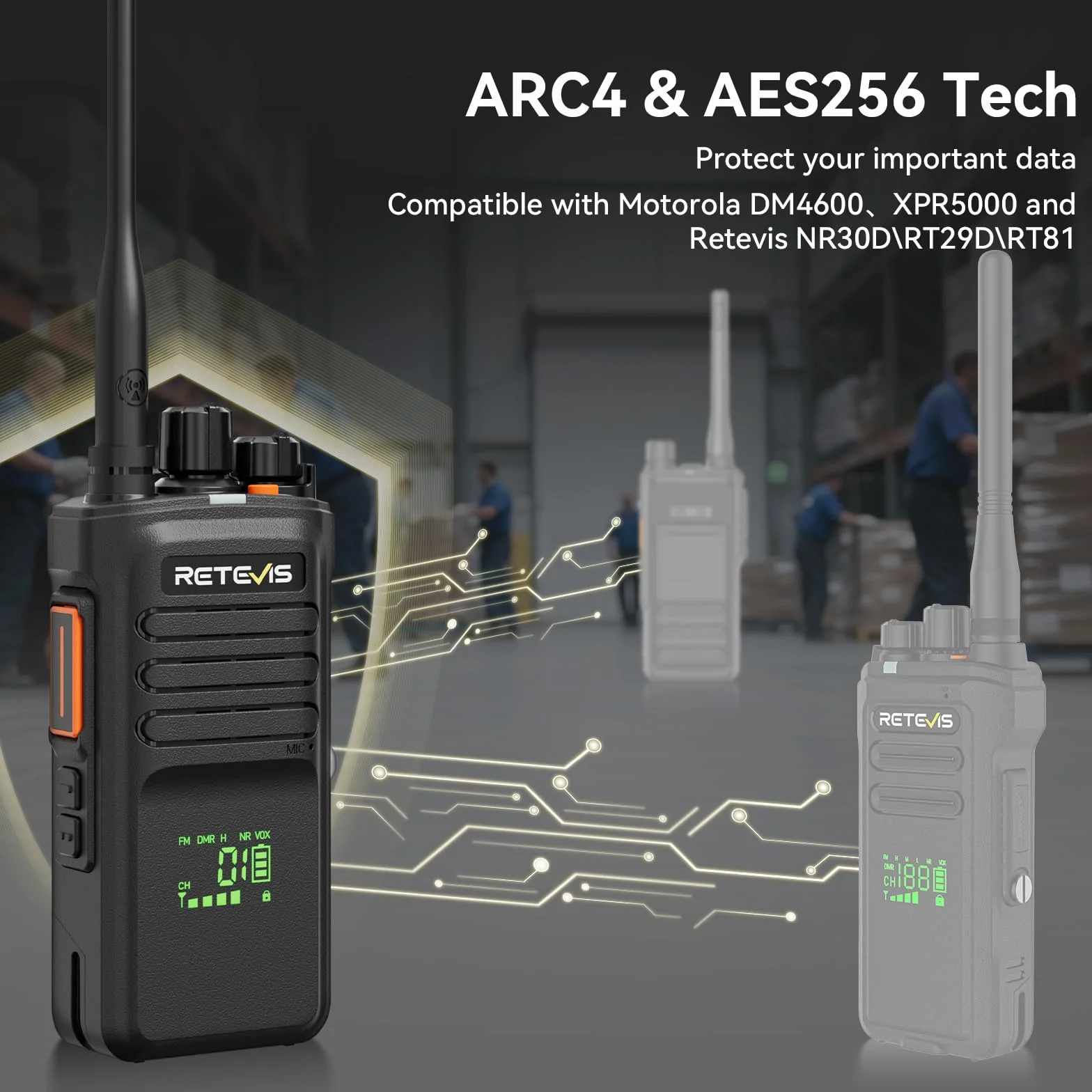 Retevis NR40 Krótkofalówki Dalekiego Zasięgu, Radiotelefon DMR Wodoodporny, 2800 mAh, Odporność na Wstrząsy, Czysty Dźwięk, Profesjonalne Radio Przenośne dla Budownictwa (Czarne, 2 Opakowania)