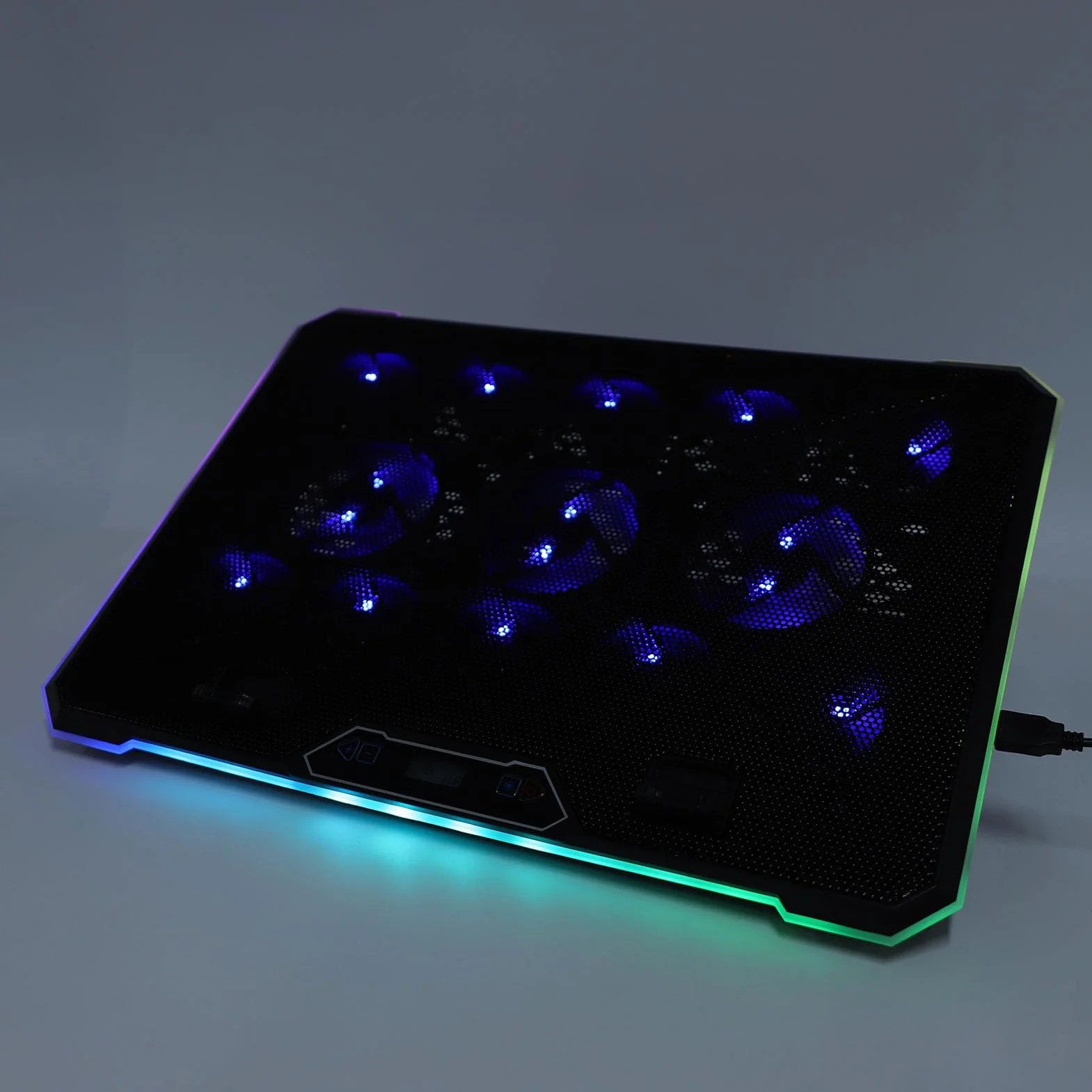 Annadue Podkładka Chłodząca do Laptopa do Gier z Wydajnymi Wentylatorami Turbo 13/14, Regulowana Podstawa na 8 Poziomach Laptopów 12-19 Cali z Adapterem 3C i 2 Portami USB (14 fanów)