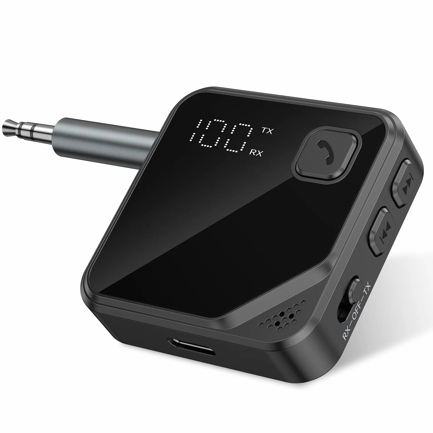 ORIA Nadajnik odbiornika Bluetooth 5.4, przenośny pomocniczy adapter Bluetooth z podwójnym połączeniem, niskie opóźnienie, bezprzewodowy nadajnik audio 3,5 mm do samochodu, telewizora, domowego stereo