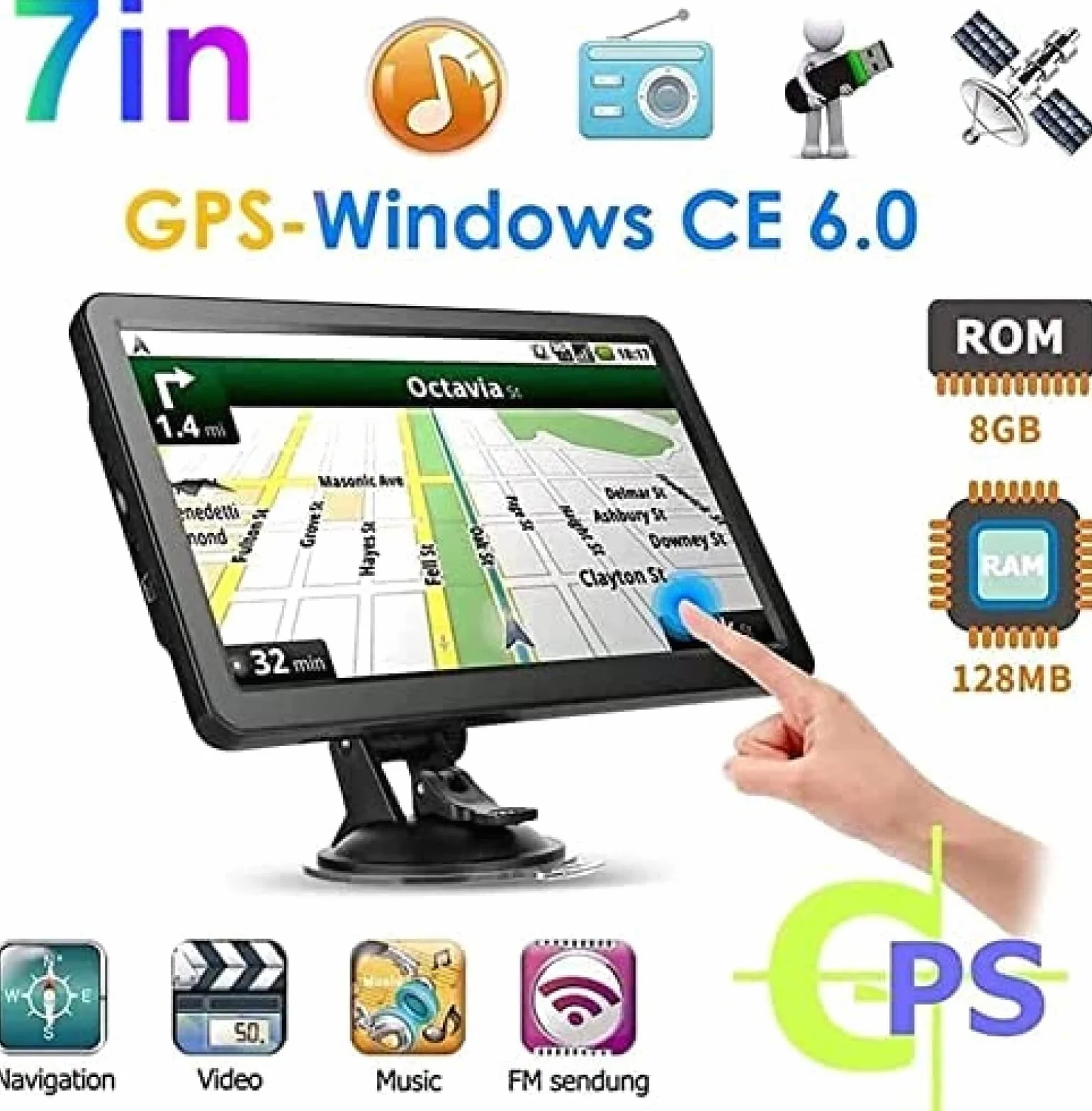 7-calowy System Nawigacji GPS Do Samochodu Z Mapami 47 Krajów, Samochodowy System Nawigacji GPS Z Ekranem Dotykowym Pamięć 8G, Nawigacja Satelitarna, Kody Pocztowe I POI, Ostrzeżenia O Fotoradarac