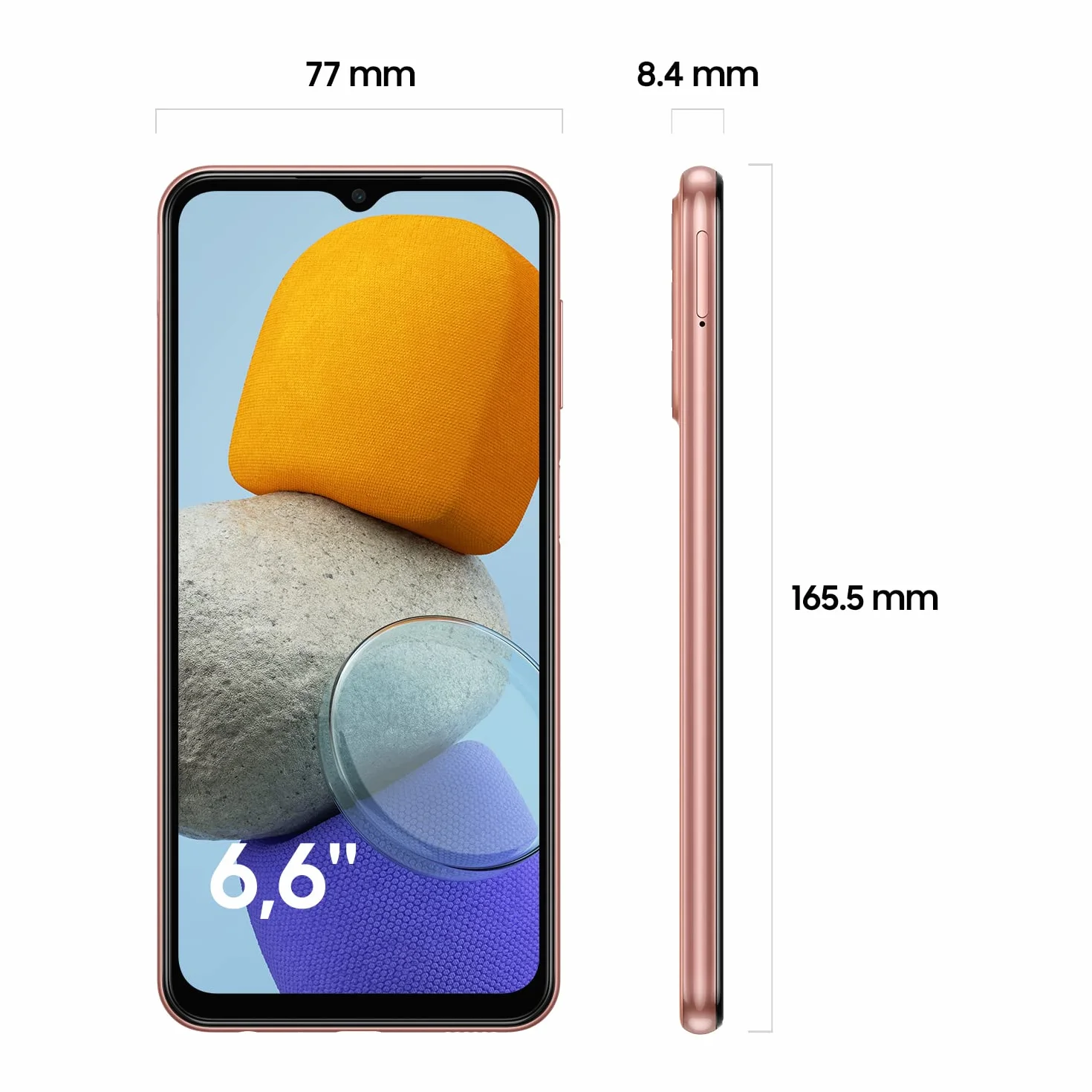 Samsung Galaxy M23 5G, smartfon z systemem Android, wyświetlacz TFT o przekątnej 6,6 cala, akumulator 5000 mAh, 4 GB pamięci RAM 128 GB, Dual-SIM, pomarańczowo-miedziany