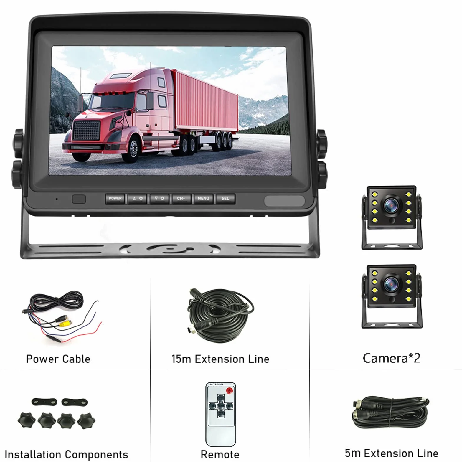 Hodozzy Kamera cofania do samochodu z 8-calowym monitorem LCD, AHD 1080p, 2 x kamery, klasa wodoszczelności IP69, super noktowizor, kabel 12 V-24 V do kampera/ciężarówki/przyczepy/autobusów/vanów, z