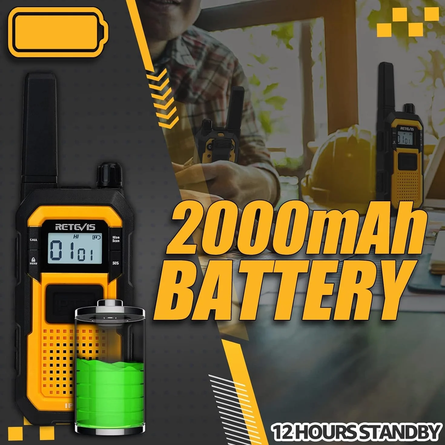 Retevis RB648 Krótkofalówka IP67, Wodoodporne Radio Dwukierunkowe, Wytrzymałe Walkie Talkie z Zestawem Słuchawkowym, Akumulatorowe, Dalekiego Zasięgu, Do Prac Budowlanych i Outdoor (4 Szt.)