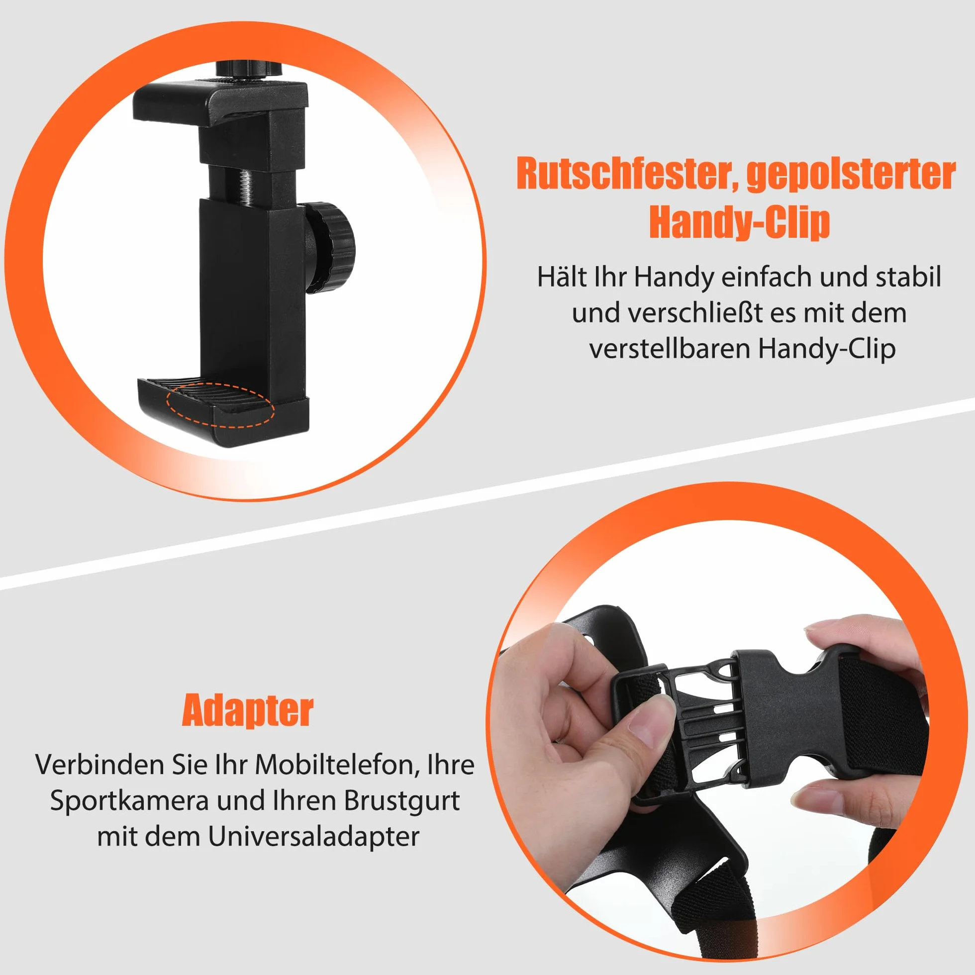 Uchwyt na pas piersiowy do GoPro & Action Cam akcesoria – regulowany pas piersiowy z uchwytem na telefon komórkowy, kompatybilny z GoPro Hero, DJI Osmo Action 5, Akaso, APEXCAM, Android, iPhone