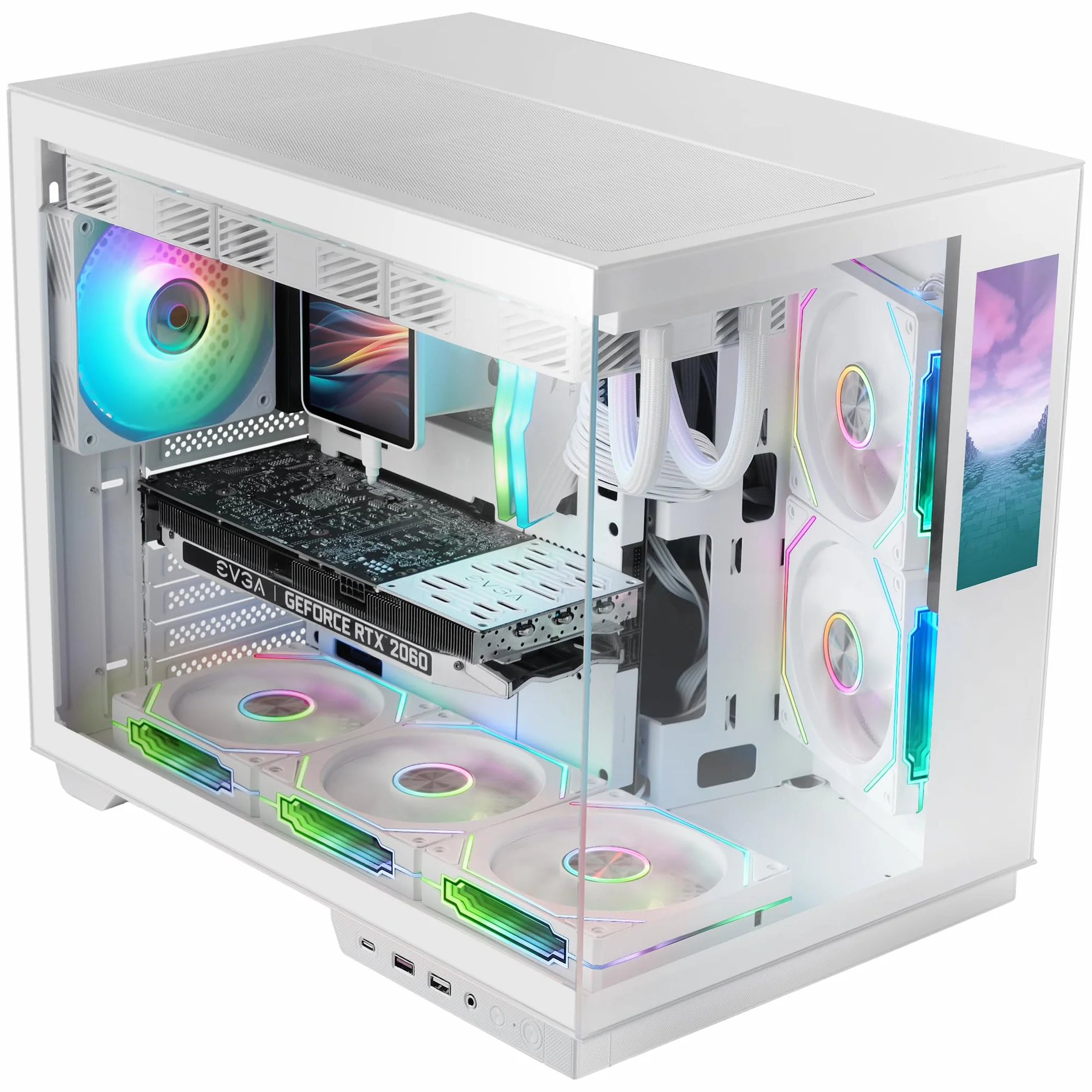 Mars Gaming MC-MIRAGE, Obudowa Gamingowa ATX, Ekran LCD IPS 7,2” Personalizowany, Ciągły Szkło Hartowane Przedni i Boczny Panel, Struktura Podwójnej Komory, Wsparcie Chłodzenia Cieczą do 360mm, Biały