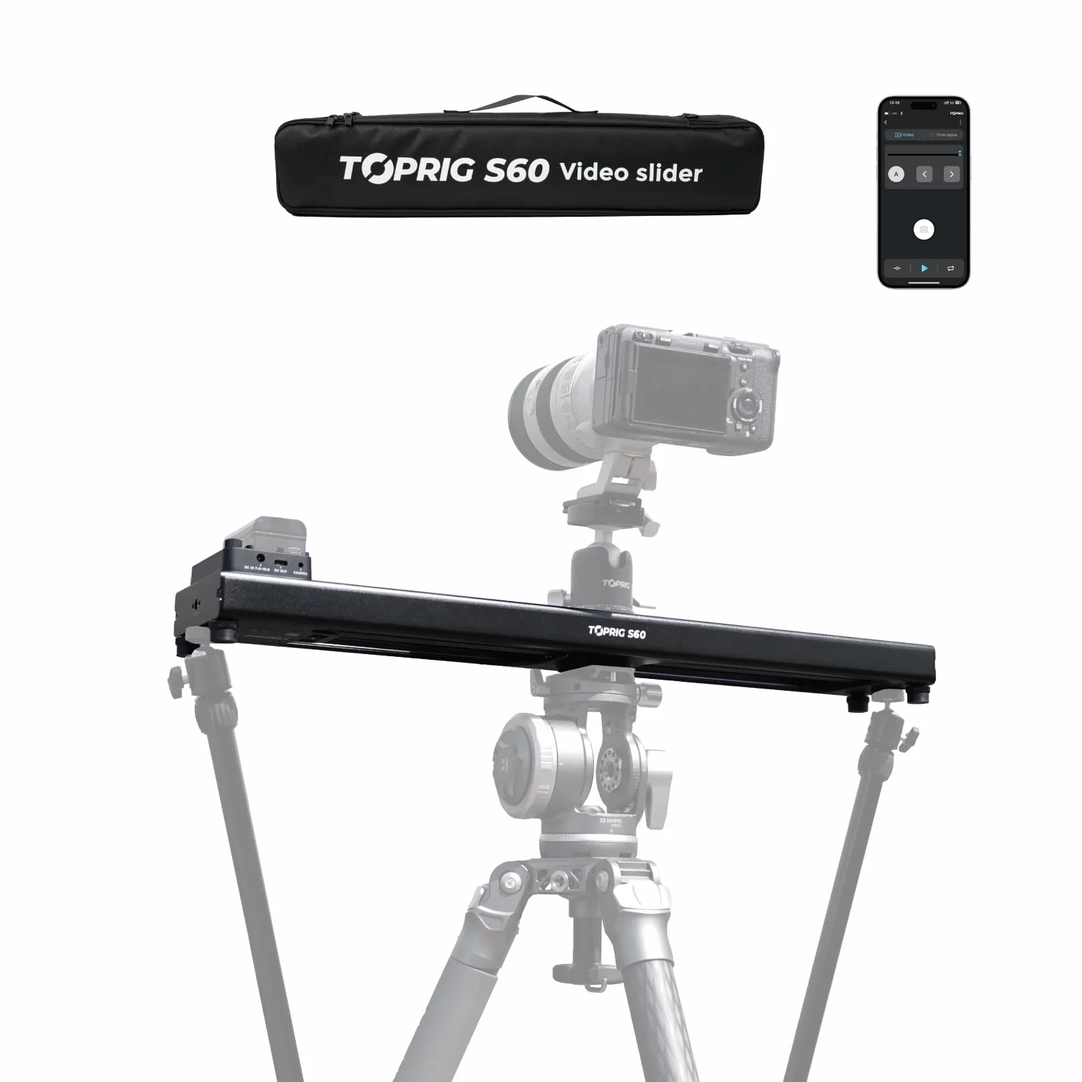 Accsoon - Toprig S60 - Zmotoryzowany suwak kamery do nagrywania wideo - Maks. obciążenie do 2,5 kg w pionie i 4 kg w poziomie - Prędkość 5 cm/s - Maksymalny dystans przesuwu: 425 mm