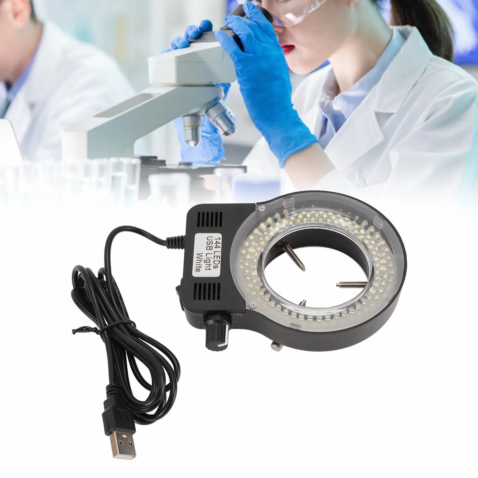 Jasna Lampa Mikroskopowa LED, Regulowana jasność, Długi Kabel USB, Kompatybilna średnica Obiektywu, Wszechstronne Zastosowanie, z przezroczystą osłoną, do Różnych Mikroskopów