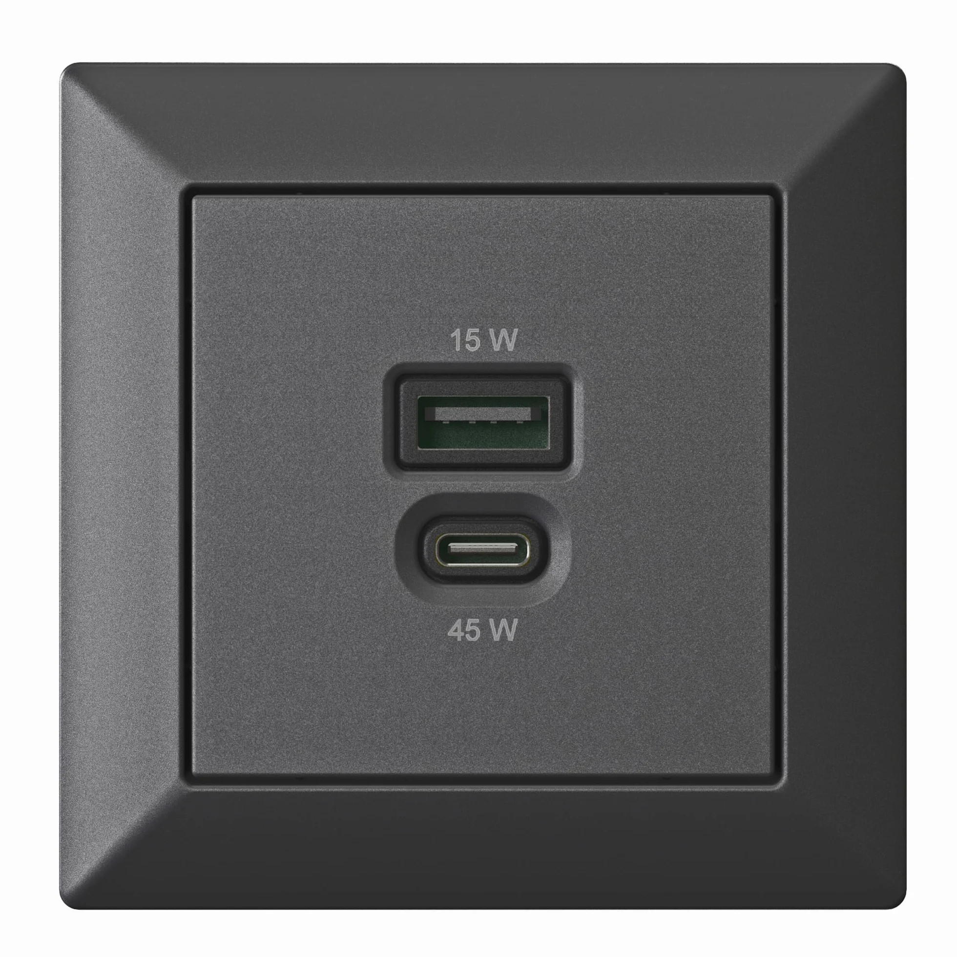 Podtynkowa stacja ładująca USB z USB-C 45 W + USB-A 15 W ładowarka z ramką czarny matowy