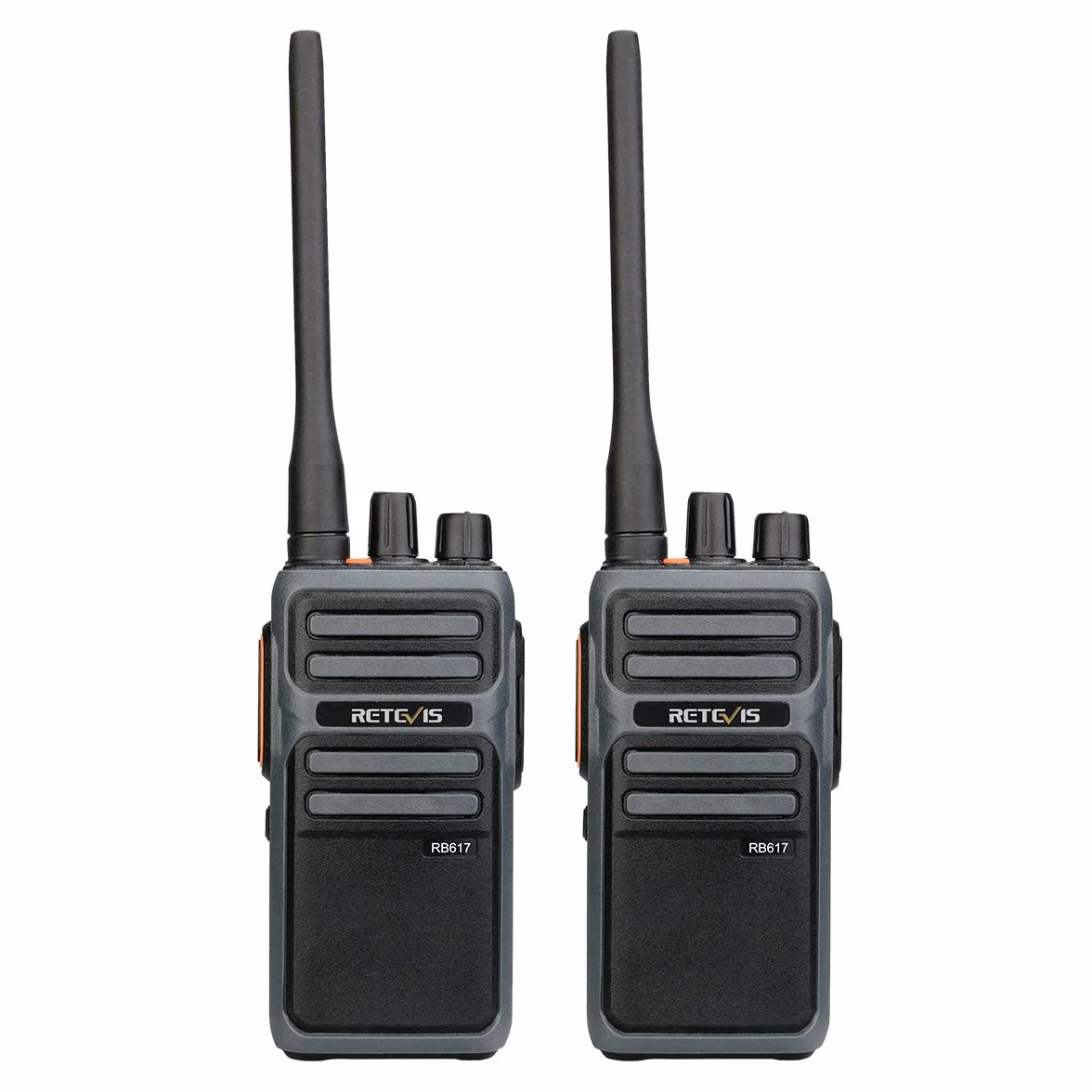 Retevis RB617 Walkie Talkie Akumulatorowe Radia, 4400 mAh z Kablem USB 2-w-1 Type-C, PMR446 VOX, Alarm Awaryjny, Radiotelefony i Krótkofalówki do Wysyłki, Wędrówek (Czarne i Szare, 2 Sztuki)