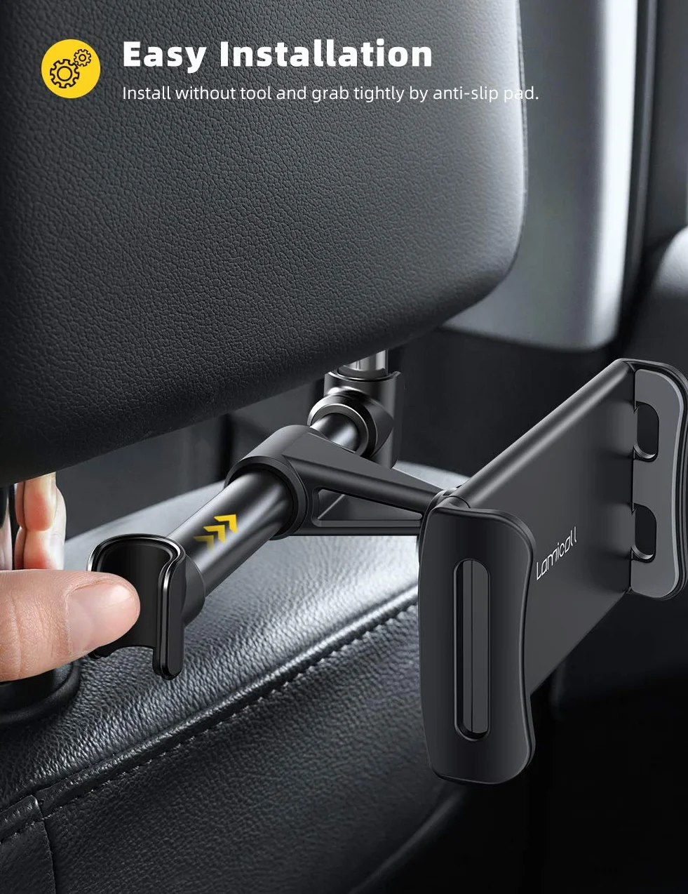 Lamicall Uchwyt samochodowy na tablet, uchwyt samochodowy na zagłówek - Uniwersalna obrotowa podstawka samochodowa 360 na tablety 4.4-11", iPad Pro 9.7, 10.5, iPad Air mini 2 3 4, iPhone, Tab