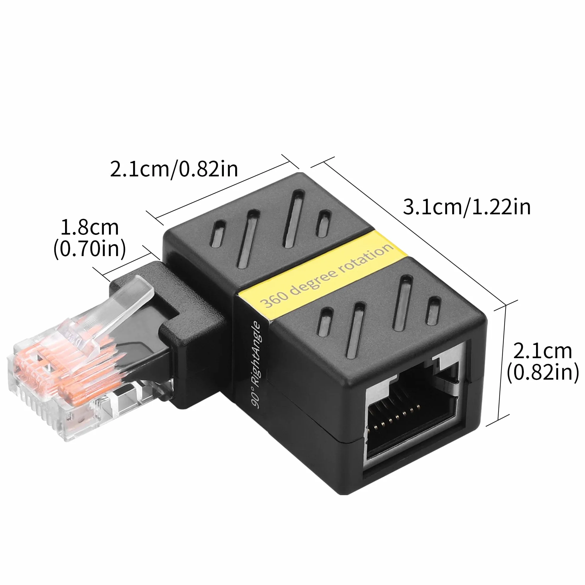YAODHAOD Adapter Ethernet 360 stopni Gigabit 90 stopni, obrotowy adapter RJ45 8P8C 1000 Mbps CAT5-CAT6 adapter przedłużający do sieci LAN Ethernet