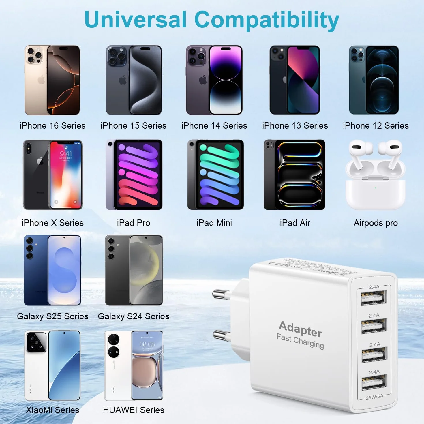Ładowarka USB 4 porty 25W 5A Szybka ładowarka do iPhone Samsung