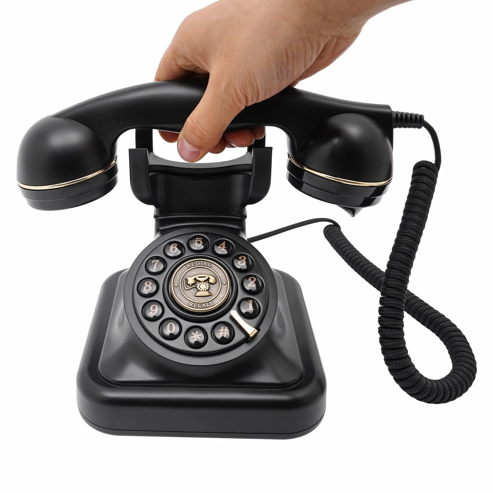 Vintage Retro Telefon Przewodowy Telefon do salonu, Sypialni, Biura Czarny