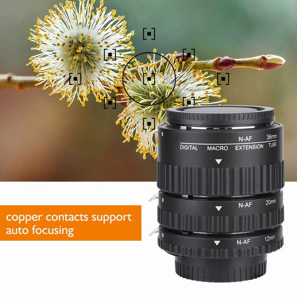 Vbestlife Extensione rurka do obiektywu, automatyczne ustawianie ostrości obiektyw makro 3 soczewki tipi di 12 mm + 20 mm + 36 mm przedłużająca rurka do obiektywu DSLR