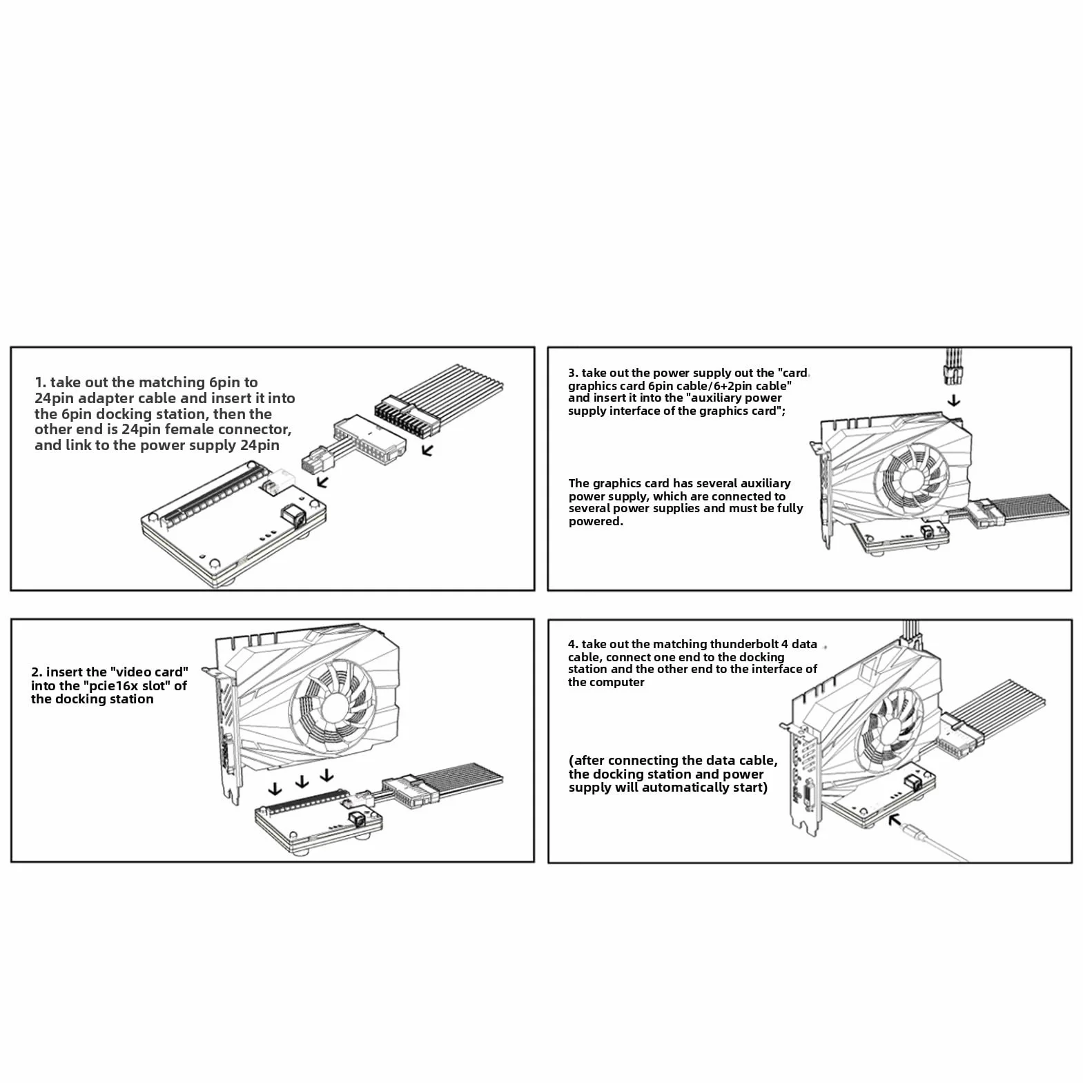 ASHATA Zewnętrzna Stacja Dokująca GPU dla Thunderbolt 3 4 USB4.0 PCIe 16X, Stacja Dokująca Karty Graficznej z 1 M Kablem do Transmisji Danych, Wspornik ATX do Laptopów i urządzeń