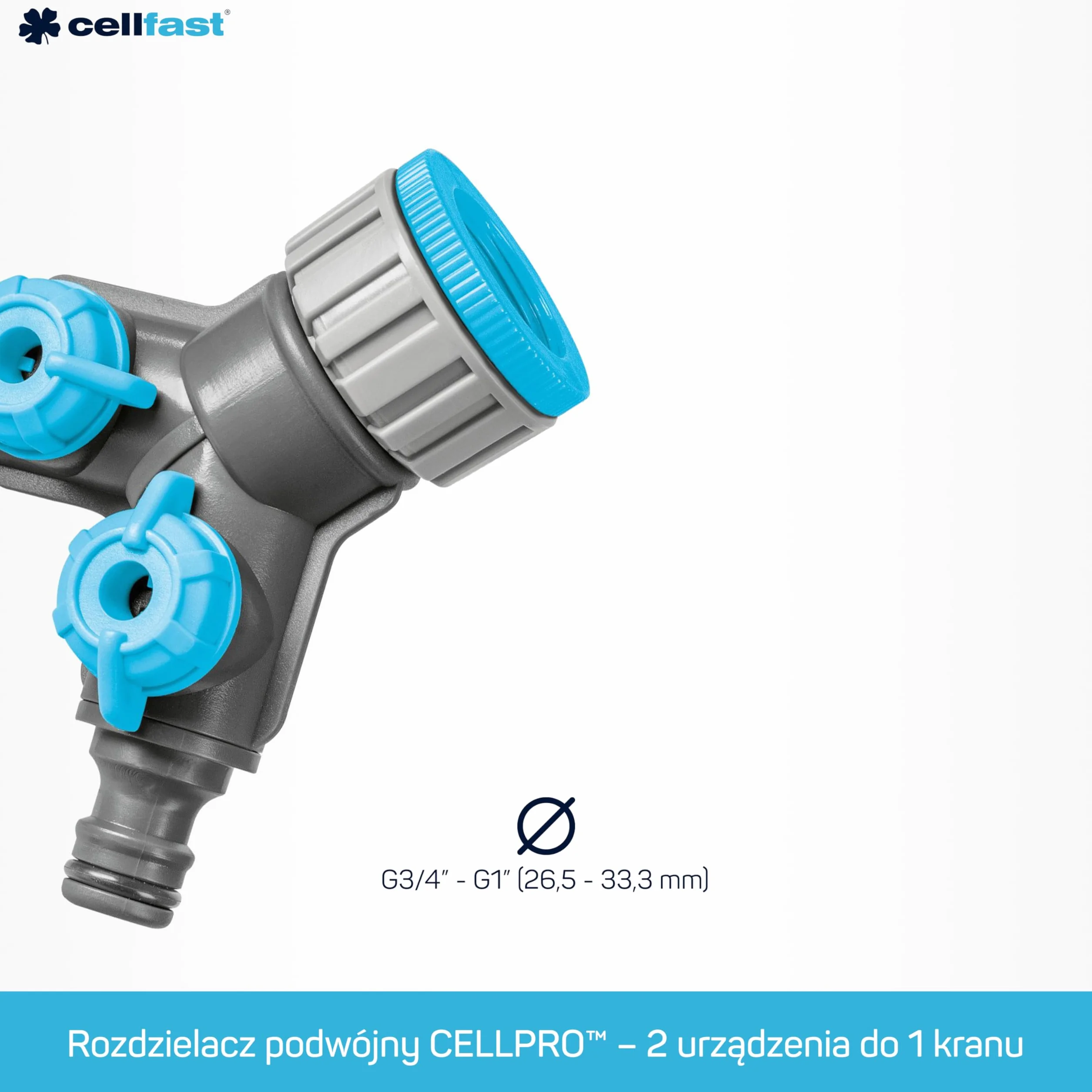 CELLFAST Rozdzielacz Podwójny Płynna Regulacja Łącznik Kran G3/4" G1" Ideal