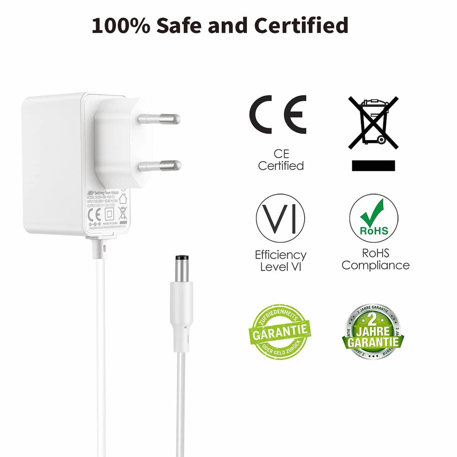 TONTON Ładowarka 9V 1A do TP-Link Tapo C200 C210 C100 WLAN IP C310 Outdoor WLAN, C320WS, TC60, TC70, bardzo długi kabel 3 m, biała