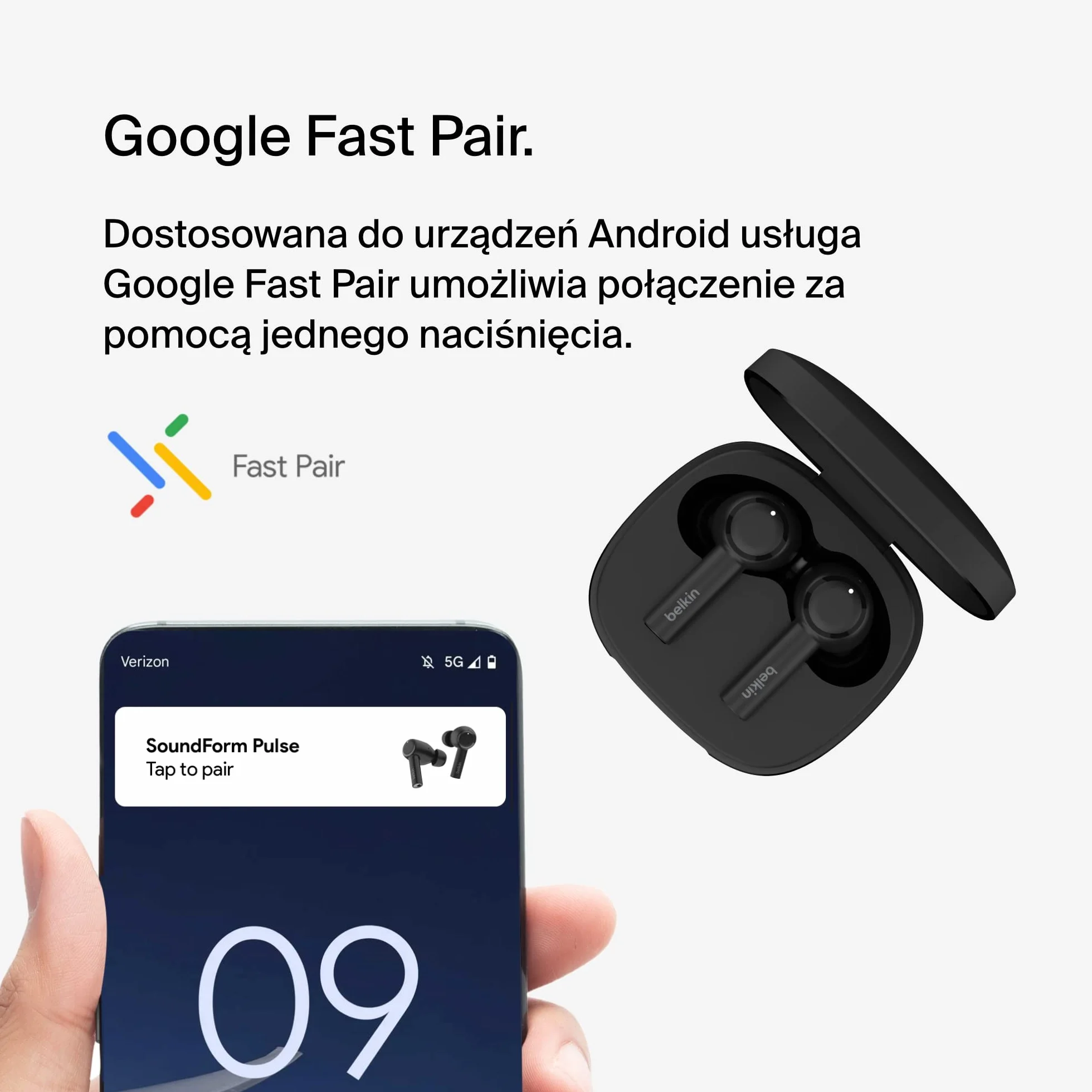 Belkin Słuchawki douszne redukujące hałas SoundForm Pulse, bezprzewodowe słuchawki z etui ładującym, 3 mikrofony na słuchawkę – słuchawki Bluetooth do iPhone’a i Samsunga, wodoodporne (IPX5) – czarne