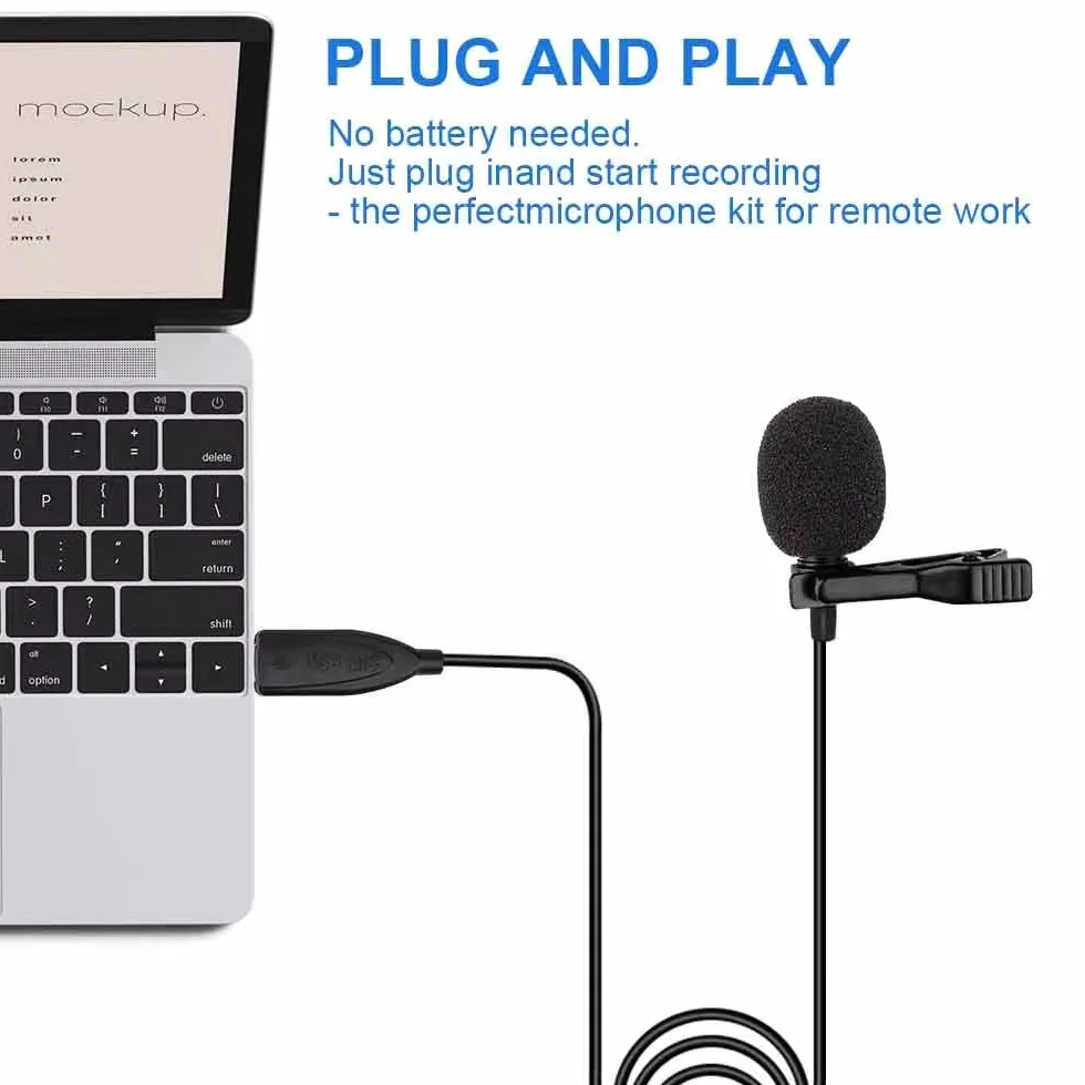 Mikrofon USB, 2M Lavalier USB Plug & Play Wielokierunkowy Kondensator klapy Koszula Szyja Klip mikrofonowy do komputera, Komputer, Mac, Youtube, Skype, nagrywanie, podcasting, Gaming