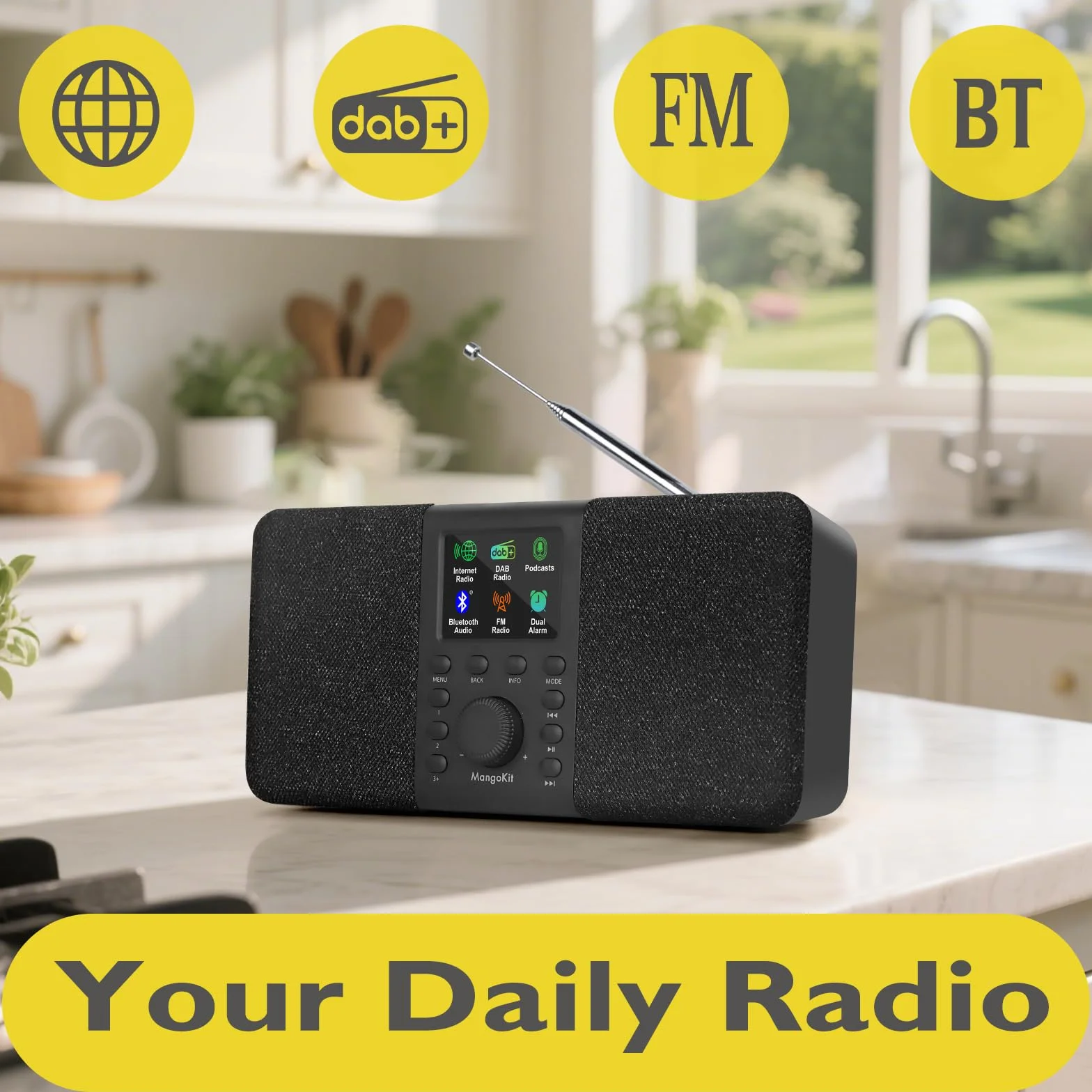 SR20 Stereo radio internetowe WLAN, DAB z Bluetooth, DAB Plus, cyfrowe, internetowe FM, kuchenne, odtwarzacz podcastów, zdalne sterowanie aplikacją, kolorowy